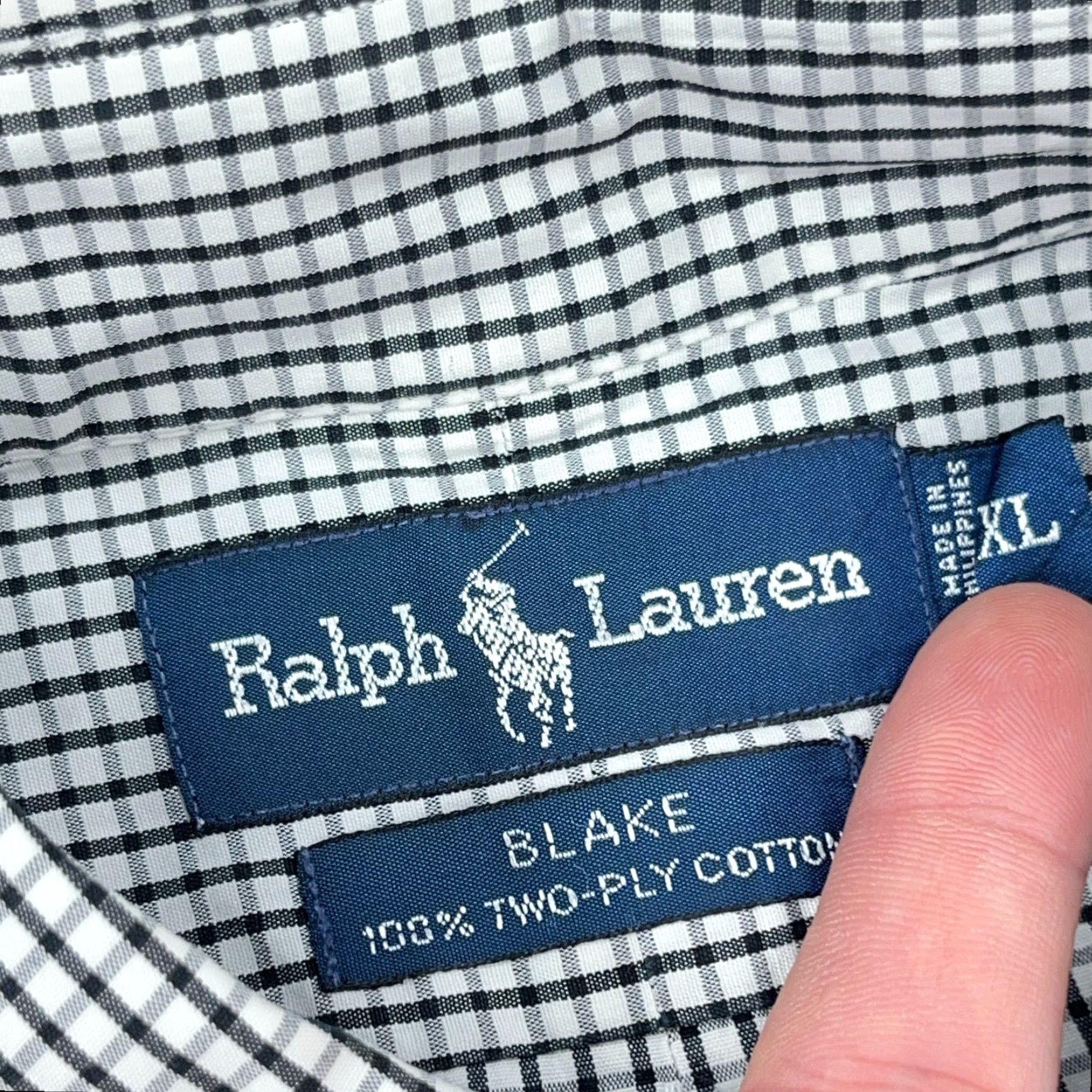 Ralph Lauren Ralph Lauren Shirt Men XL Black Button Up Blake Dress Two Ply Grid Check Poplin Size 46R - 7 Thumbnail
