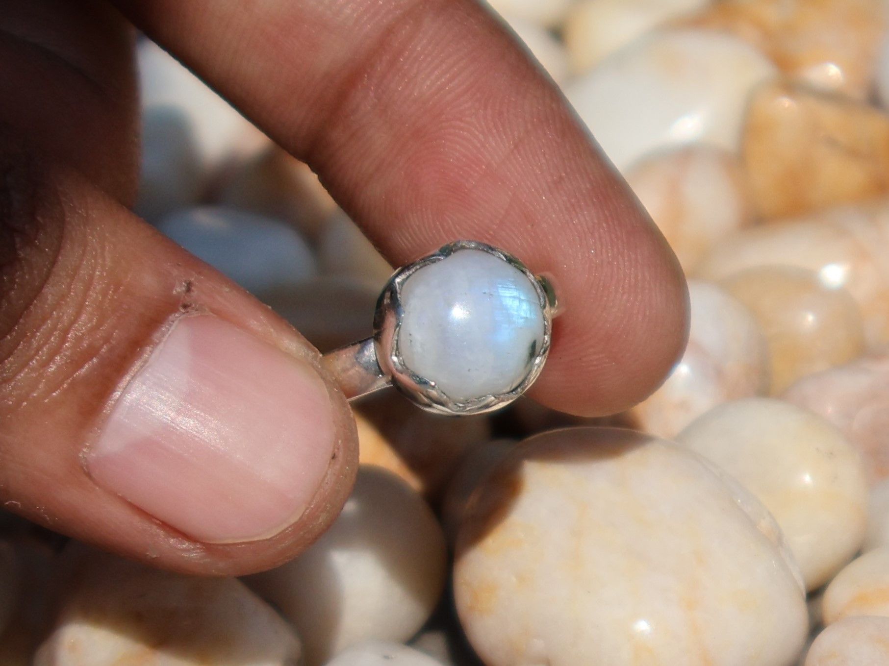 Handmade Rainbow Moonstone Ring, Sterling Silver Ring, Handmade Ring Size ONE SIZE - 1 Thumbnail
