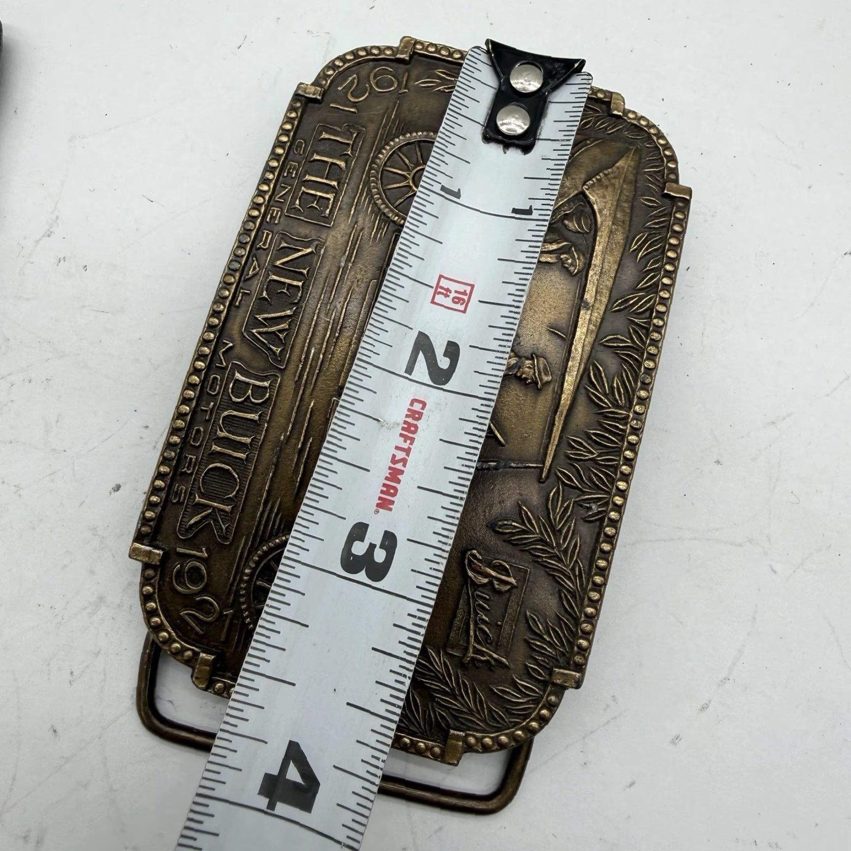 Vintage Vintage General Motors Brass Tone Belt Buckle Men Brown Rectangular Buckle 1.75 in 1921 Buick Automobile Belt Size ONE SIZE - 4 Thumbnail
