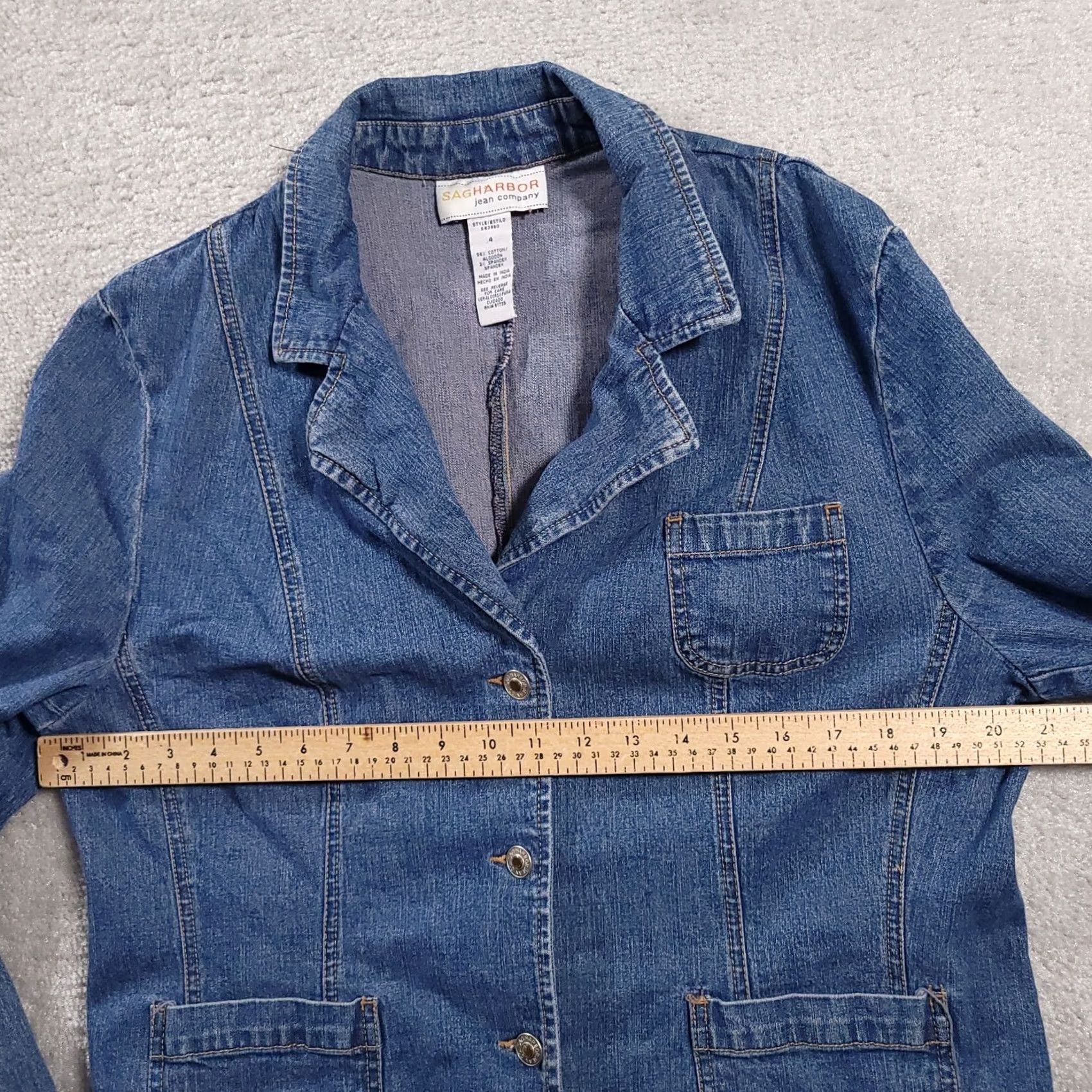 Vintage SagHarbor Blue Jean Jacket Womens 4 Stretch Denim Button Up Pockets Collared Jacket Size 27" / US 4 / IT 40 - 3 Thumbnail