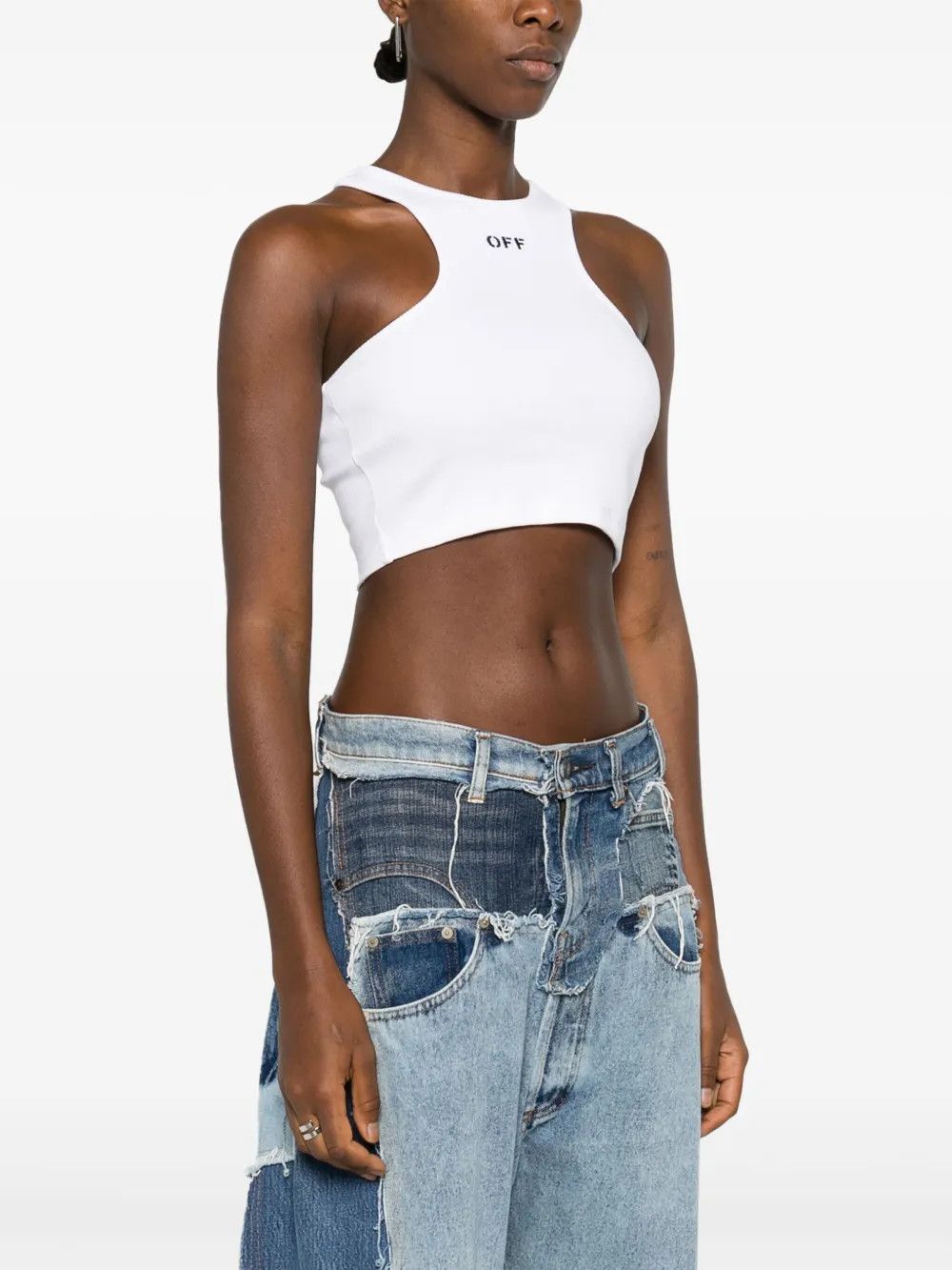 Off-White o1mle0425 Off Stamp Ribbed Rowing Crop Tank Top in White Size M / US 6-8 / IT 42-44 - 5 Thumbnail