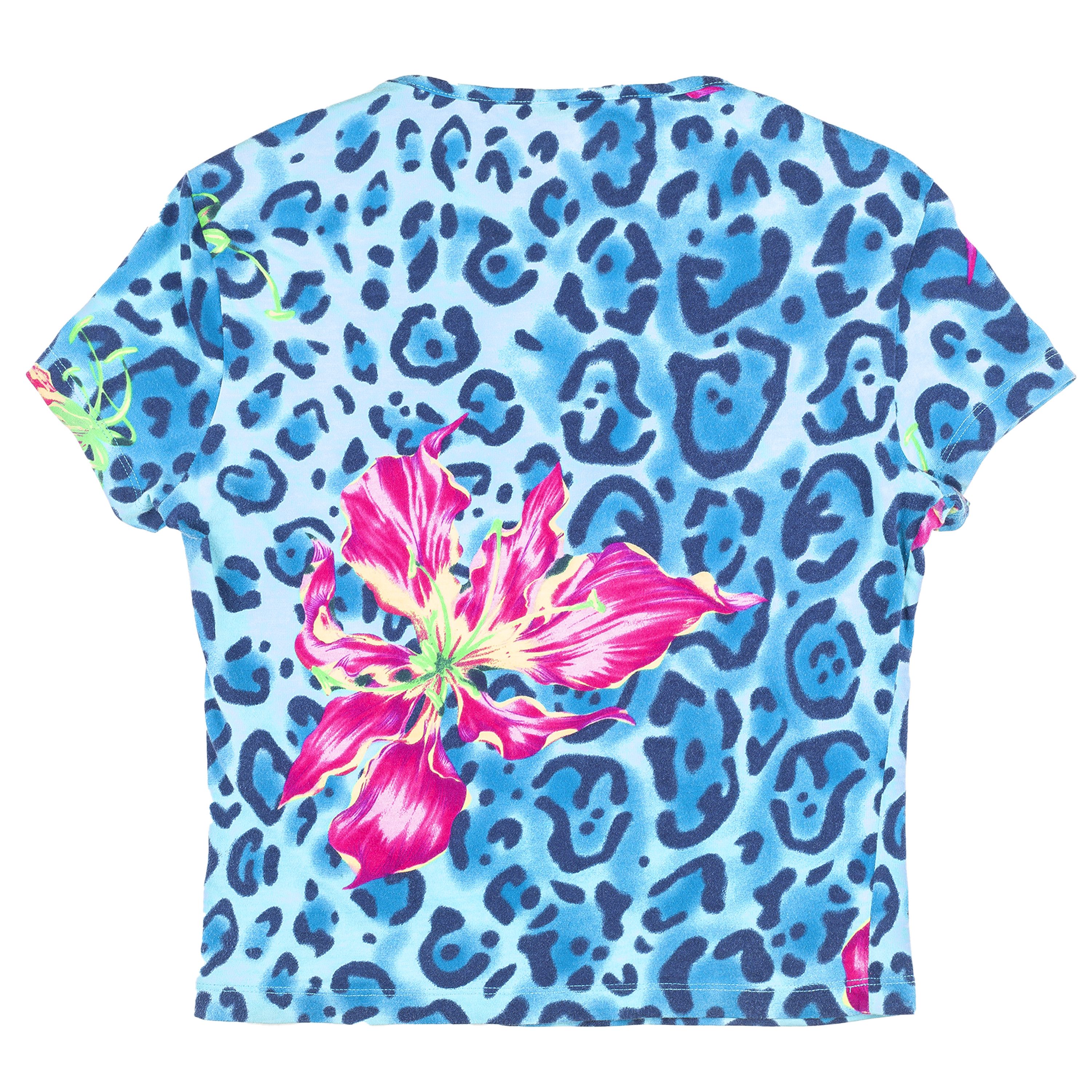 Versace × Versace Jeans Couture Versace Jeans Couture Blue Cheetah Vintage T-Shirt (L) Size L / US 10 / IT 46 - 2 Thumbnail
