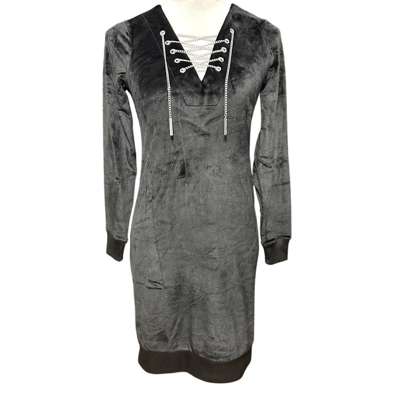 Michael Kors Michael Kors Women's Black Velour Long Sleeve Chain XXS NWT Size XXS / US 00 / IT 34 - 2 Thumbnail