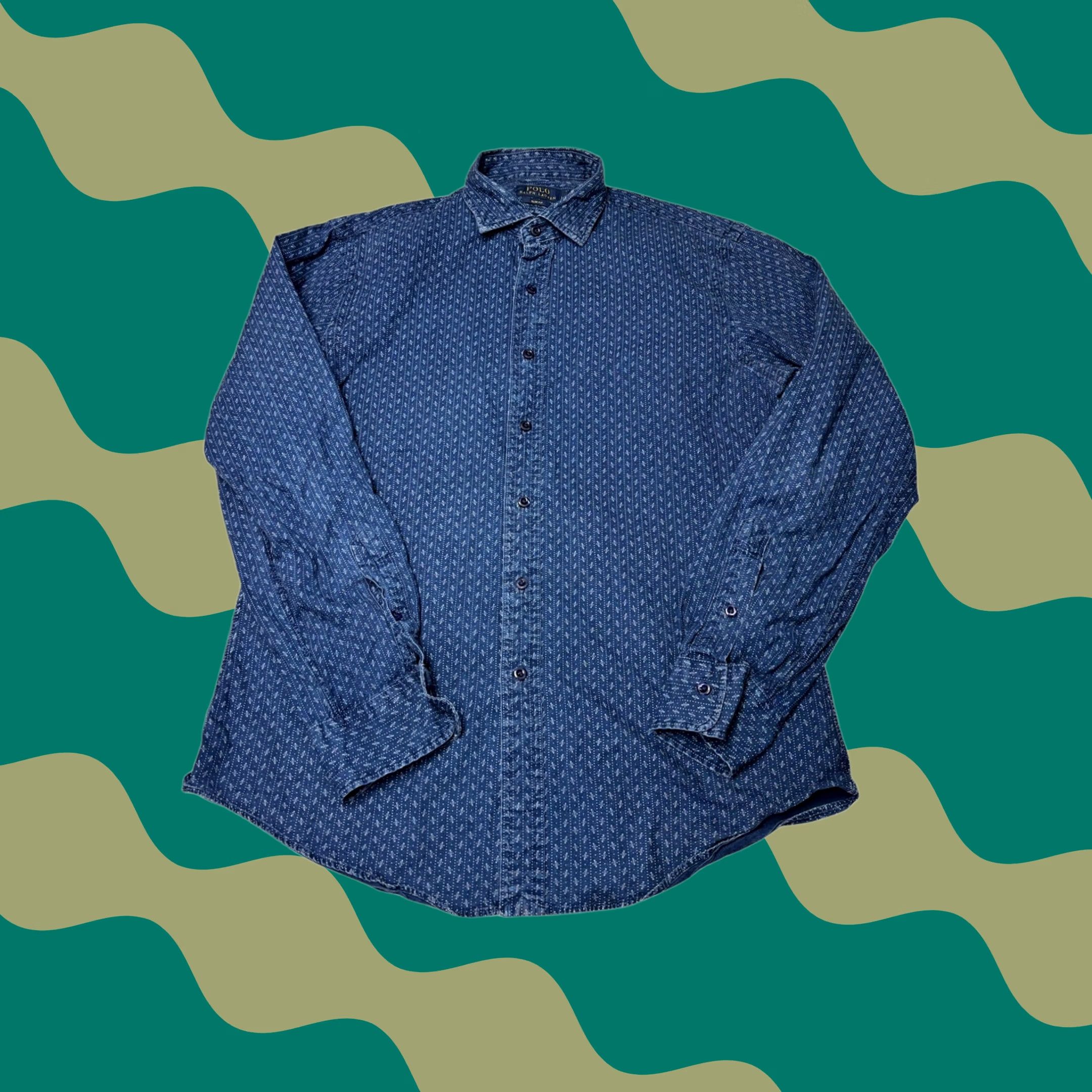 Polo Ralph Lauren Polo Ralph Lauren Mens Slim Fit Indigo Blue Micro Dot Cotton Button Up Shirt L Size US L / EU 52-54 / 3 - 1 Thumbnail