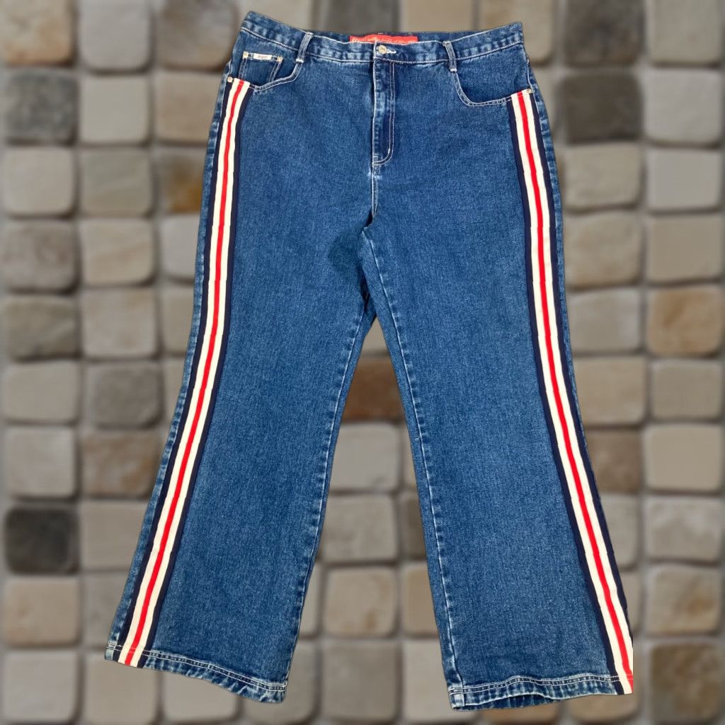 Denime Revolt Bootcut Jeans 22 Blue Denim Striped Straight Leg Waistband Pockets Womens Size 40" / US 18 - 1 Thumbnail