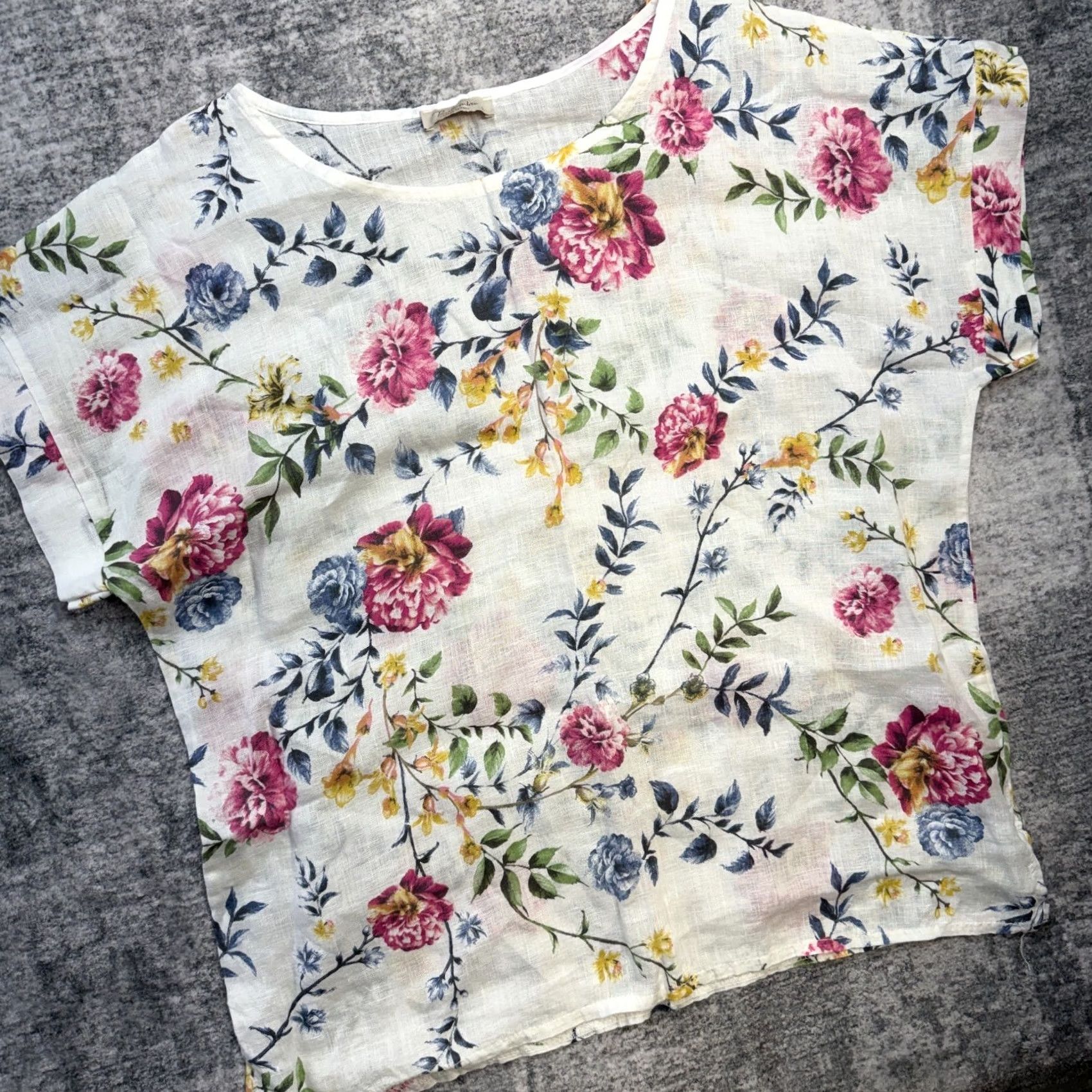 Bell Bella Umbra Linen Top Womens Large White Floral Shirt Boxy Boho Garden Party Blouse Shirt Bohemian Womens L White Floral Boho Garden Party Shirt Size L / US 10 / IT 46 - 2 Thumbnail