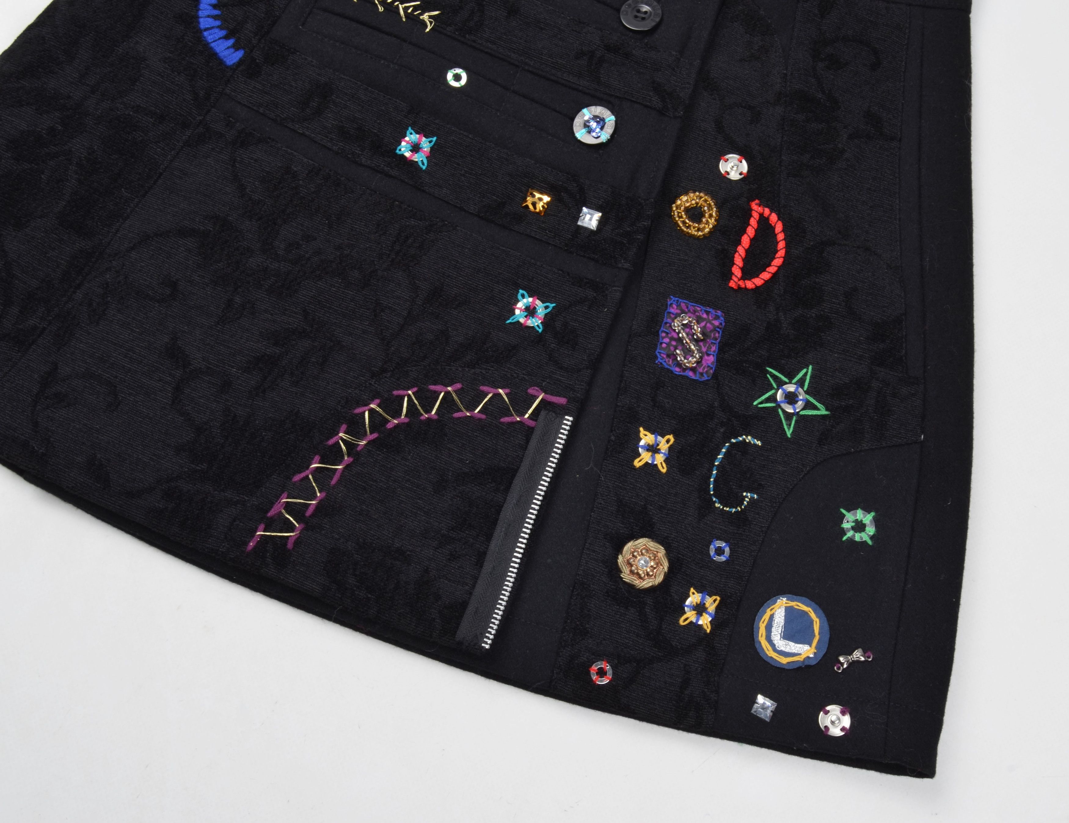 Desigual Desigual Y2K Wool Blend Beaded Wrap Black Skirt Size 28" / US 6 / IT 42 - 6 Thumbnail