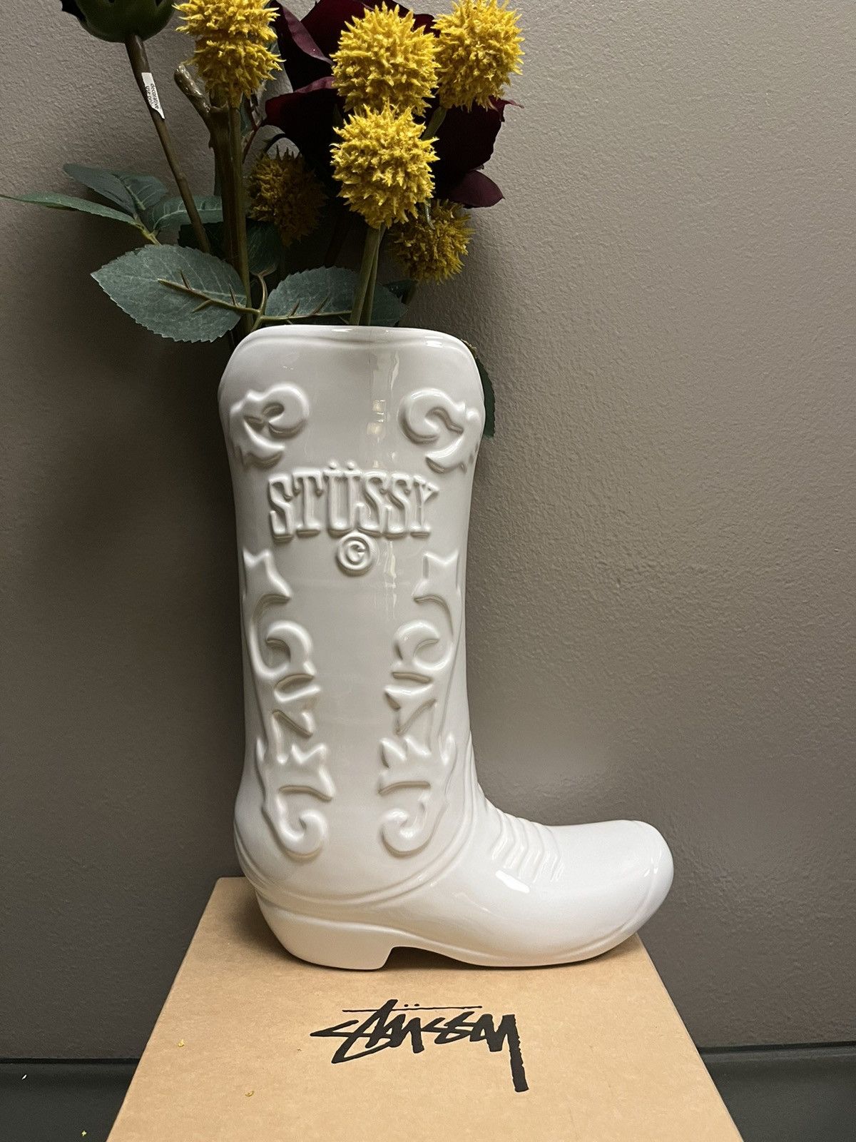 image of Last In Stock & New Stussy Ceramic Boot Vase in White, Men's