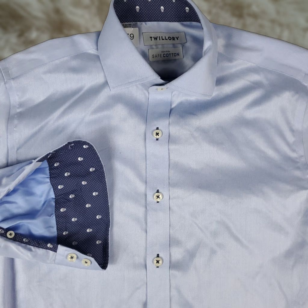 Vintage Twillory Shirt Mens Size 14.5 Blue Flip Cuff Skull Print Tailored Fit Button Up Size US S / EU 44-46 / 1 - 1 Thumbnail