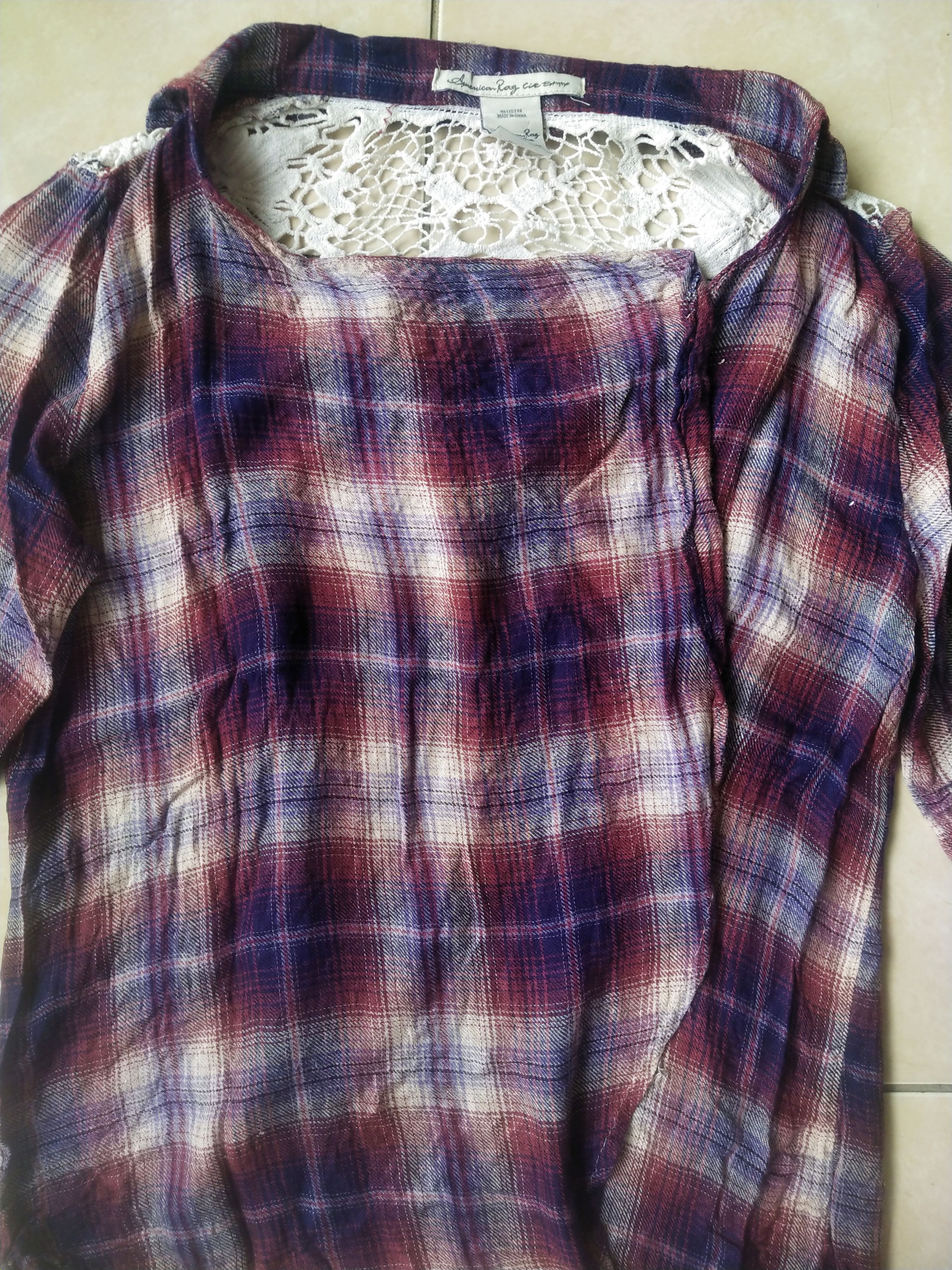 American Rag American Rag Boho Grunge Plaid Lace Back Shirt Top Size S / US 4 / IT 40 - 2 Thumbnail