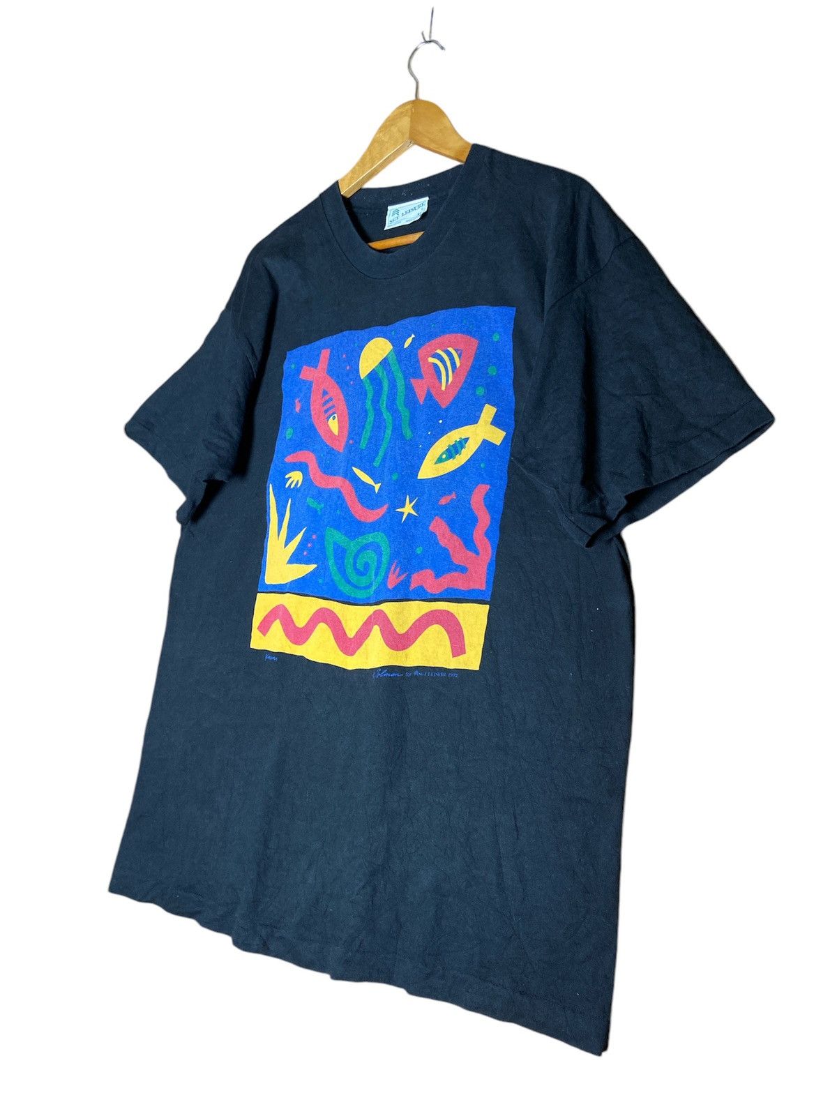 Vintage Vintage Made in Usa Aquatic Swirl Abstract Tee Size US XL / EU 56 / 4 - 4 Thumbnail