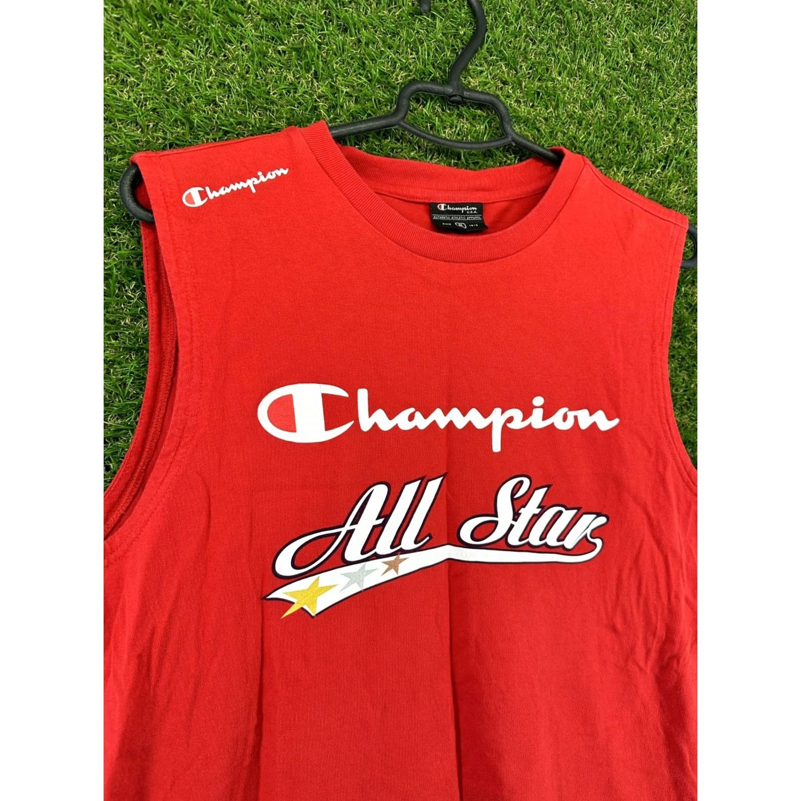 Champion Champion All Star Mens Tank Top T-Shirt Sleeveless Tee Jersey Trikot Size M Red Cotton Logo 100% Charted Regular Shirt Mens All Stars 90s Theme Size US M / EU 48-50 / 2 - 3 Thumbnail