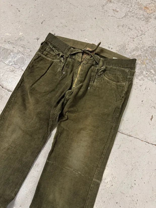 Designer × Vintage AW2006 Dolce & Gabbana Khaki Velvet Distressed Zip Pants Size US 34 / EU 50 - 4 Thumbnail
