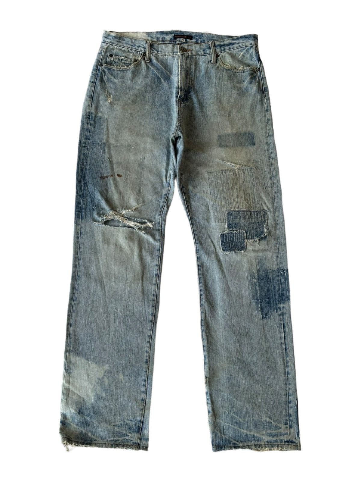 Helmut Lang RARE🔥EXHIBITIONIST PATCHWORK DISTRESSED DENIM JEANS Size US 34 / EU 50 - 2 Thumbnail