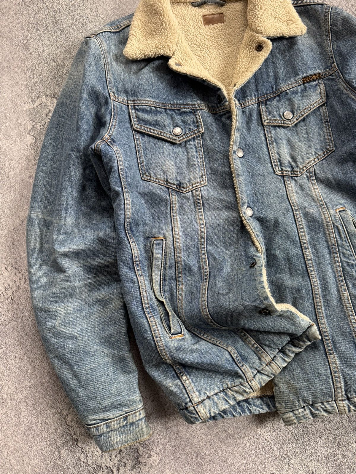 Nudie Jeans × Vintage Nudie Jeans co M denim Sherpa jacket lenny tangerine blue Size US M / EU 48-50 / 2 - 3 Thumbnail