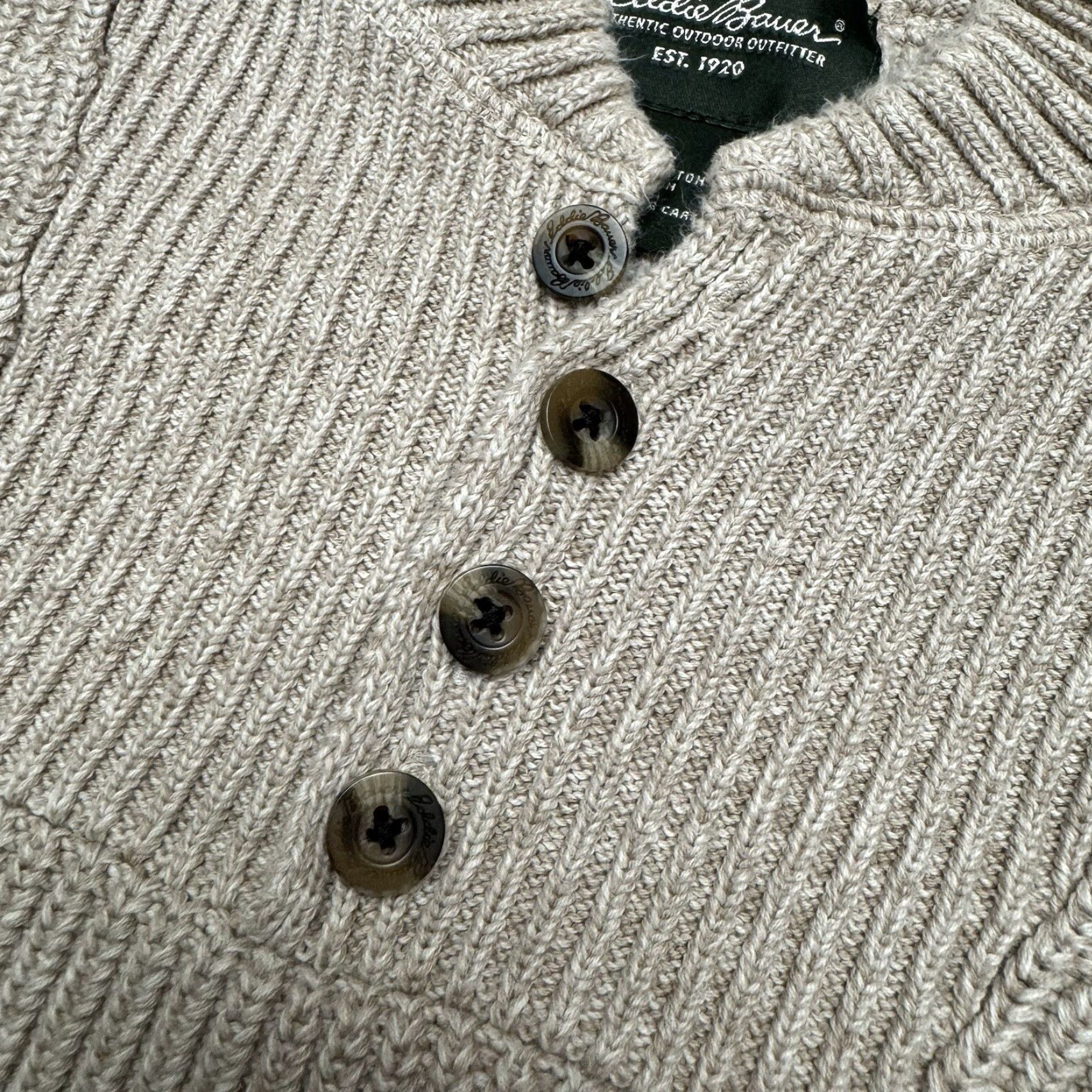 Eddie Bauer VINTAGE Eddie Bauer Heavyweight Cable-Knit Crew Neck Sweater 100% Cotton XL Men Beige Tan 1/4 Button Pullover Knit 1 Day Shipping Size US XL / EU 56 / 4 - 2 Thumbnail