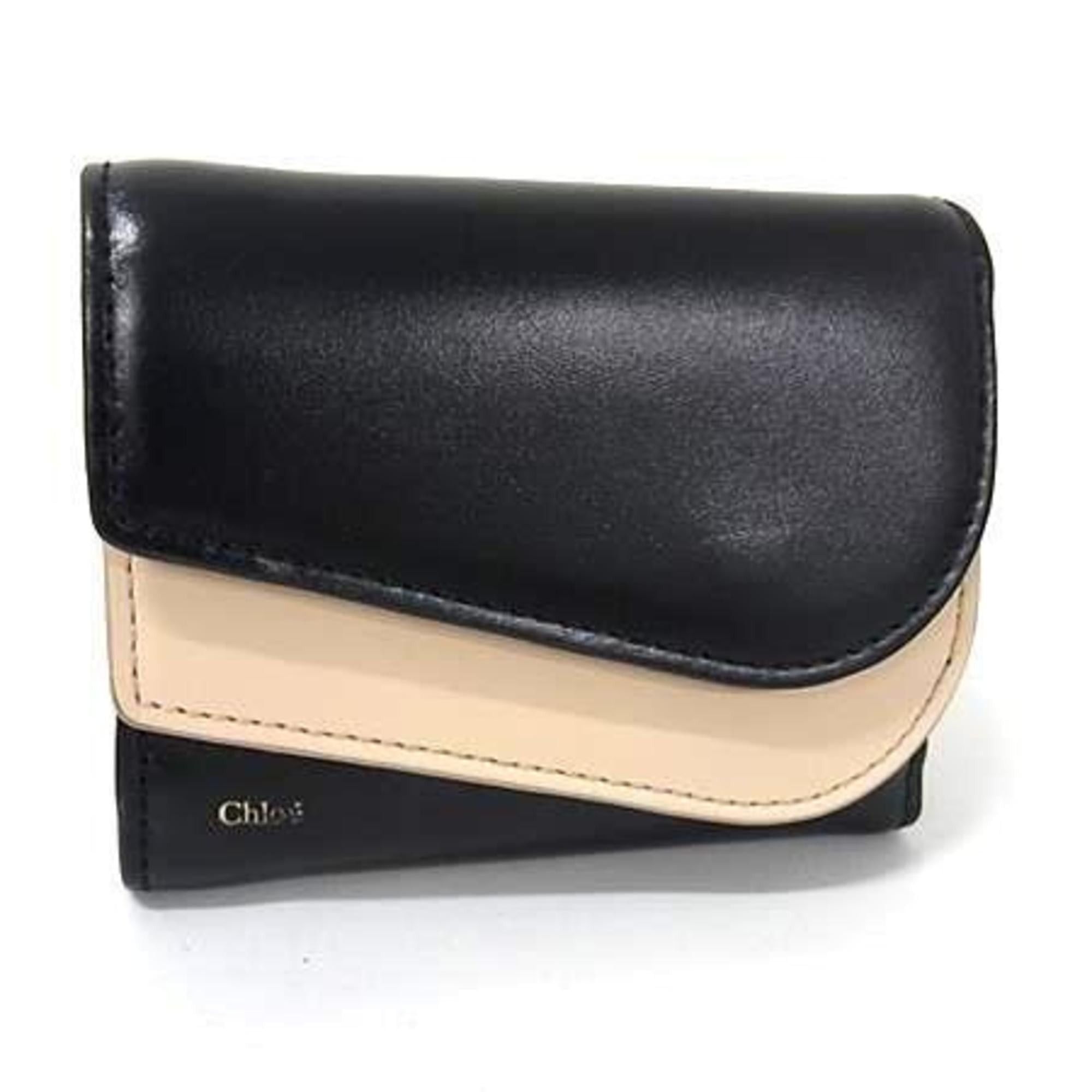 Chloe Chloé Chloe KIKI Small Trifold Wallet in Black and Beige Leather. Women's Wallet. Size ONE SIZE - 1 Thumbnail