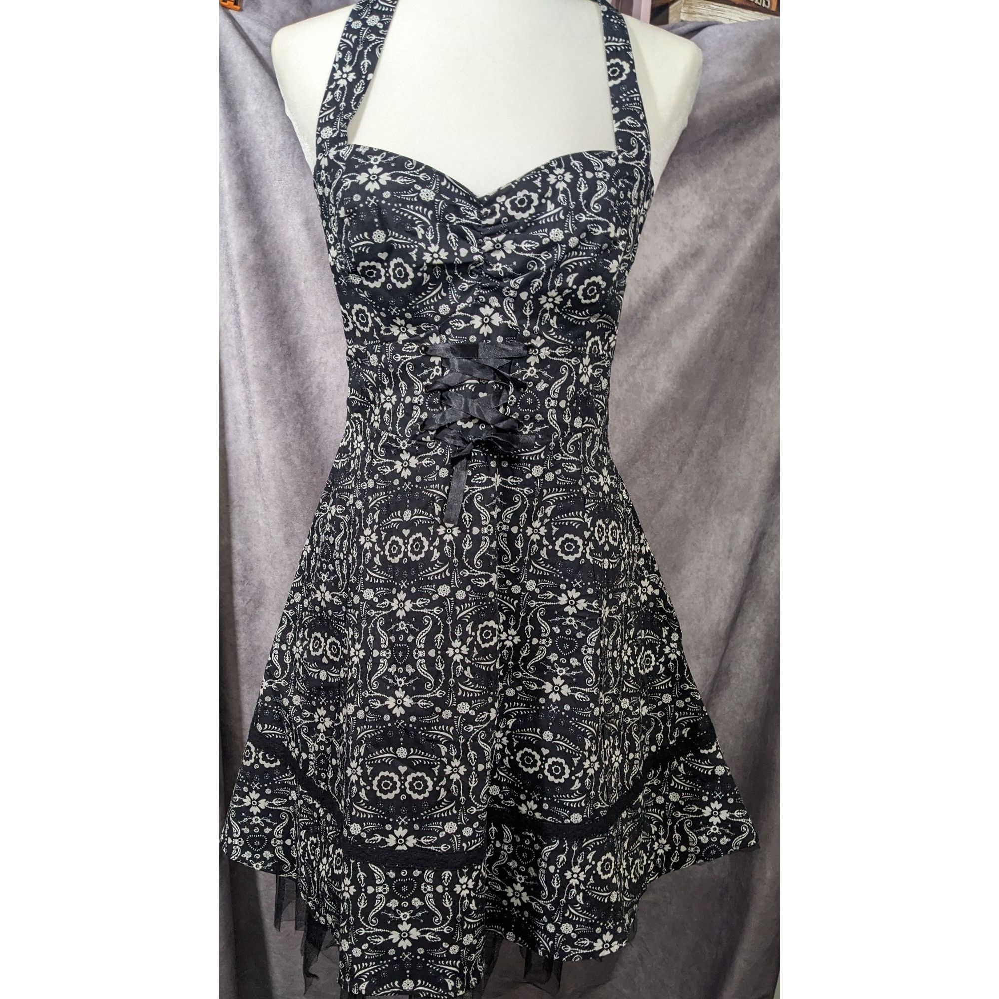 Other Hot Topic Book Of Life Black Floral Skeleton Halter Dress Si Size L / US 10 / IT 46 - 8 Thumbnail