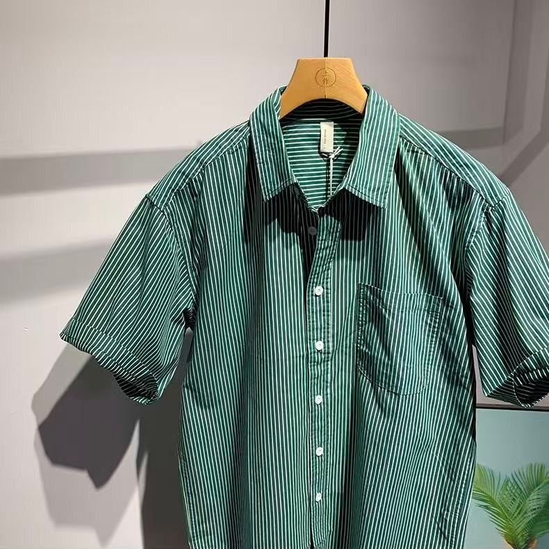 Vintage Men's Retro Loose-Fit Green Striped Shirt Size US M / EU 48-50 / 2 - 3 Thumbnail