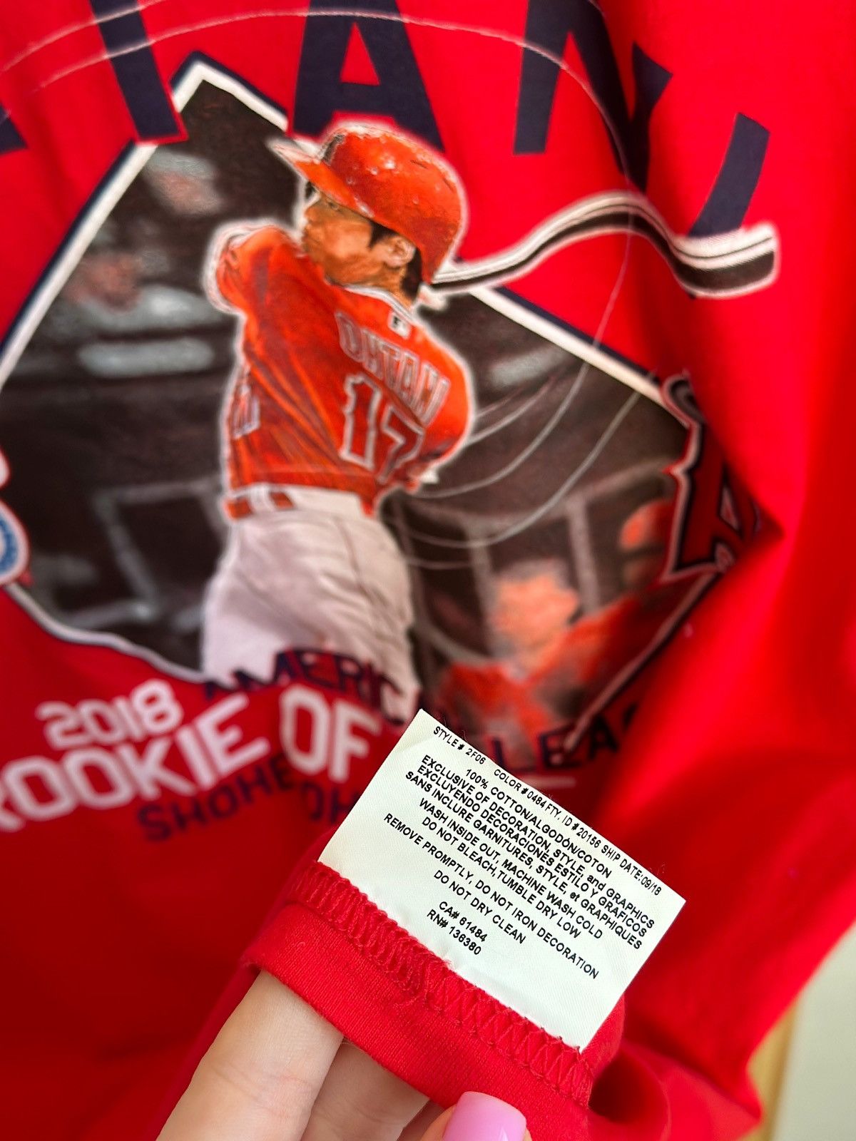 MLB × Majestic × Vintage Majestic Red 2018 AL Rookie of the Year Ohtani T-Shirt Size US L / EU 52-54 / 3 - 9 Thumbnail