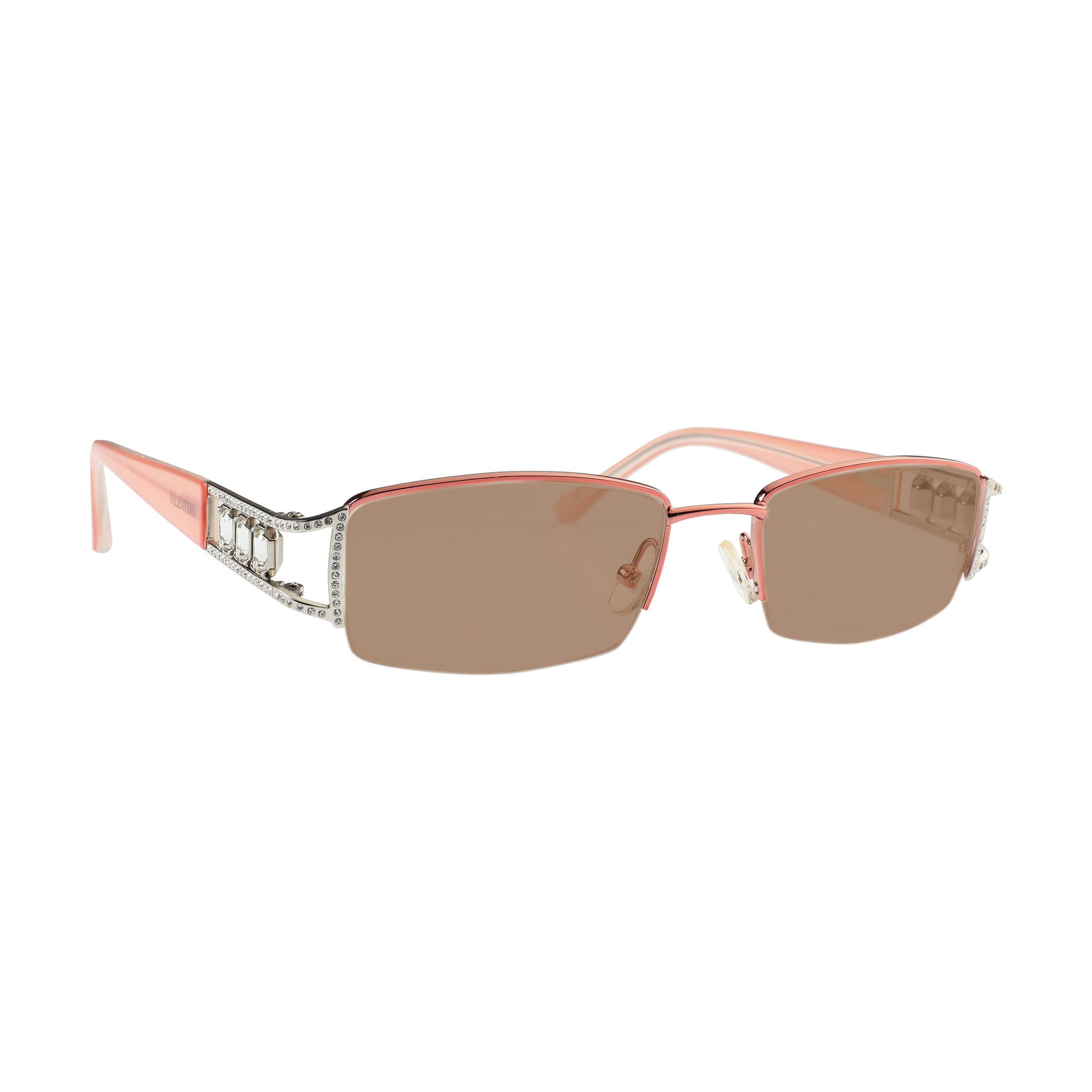 Valentino Valentino '90s Baby Pink Crystal Half Rim Sunglasses Brown Size ONE SIZE - 1 Thumbnail