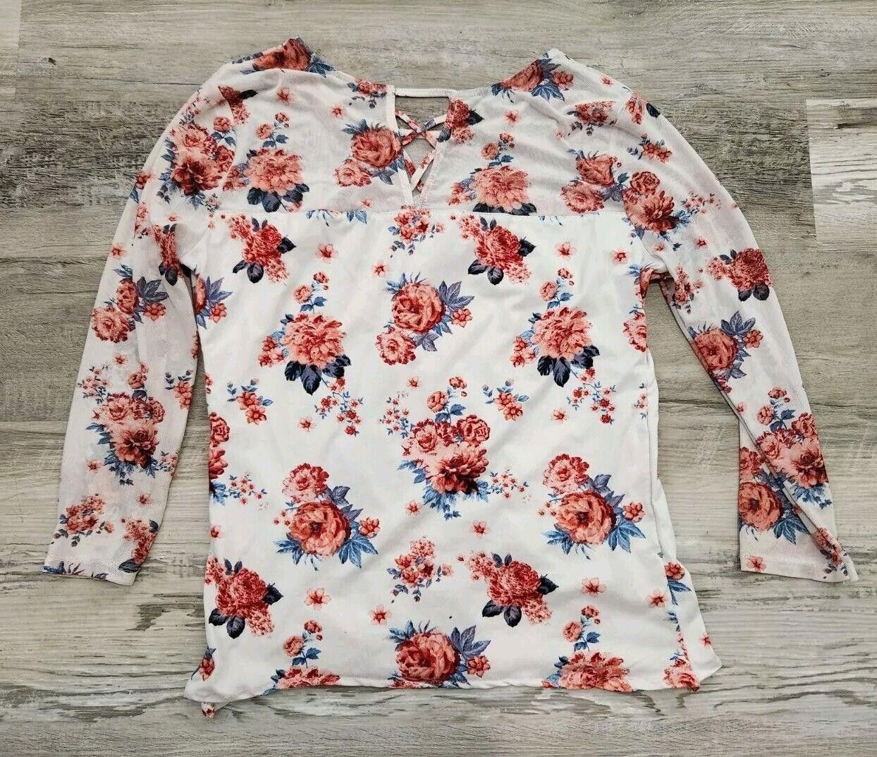 Designer Y2k Top Medium White Floral Sheer See Through Mesh Size M / US 6-8 / IT 42-44 - 3 Thumbnail