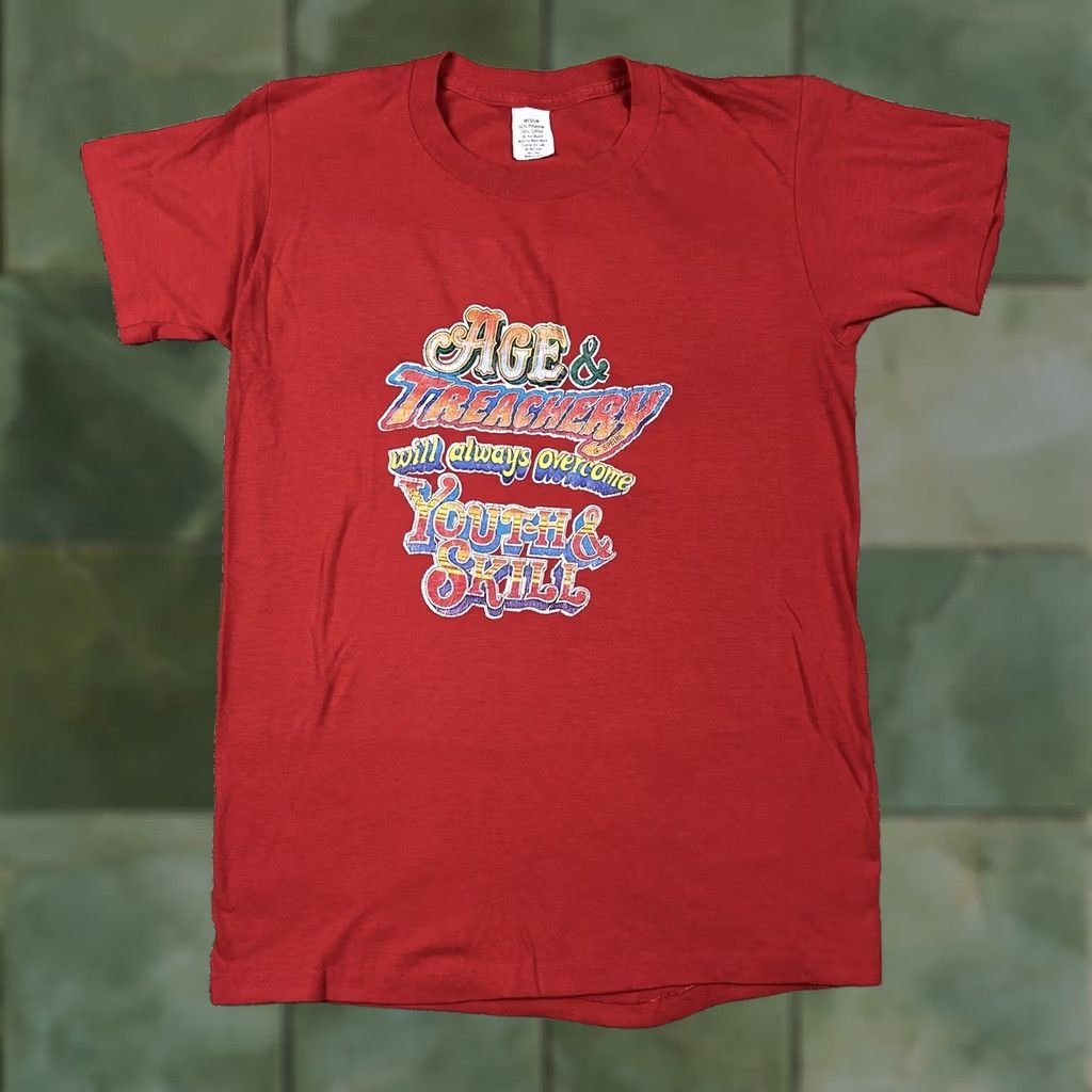 Vintage VINTAGE 80s Single Stitch Big Spellout Graphic Red T-Shirt S Unisex Adults 50/50 USA Size US S / EU 44-46 / 1 - 1 Thumbnail