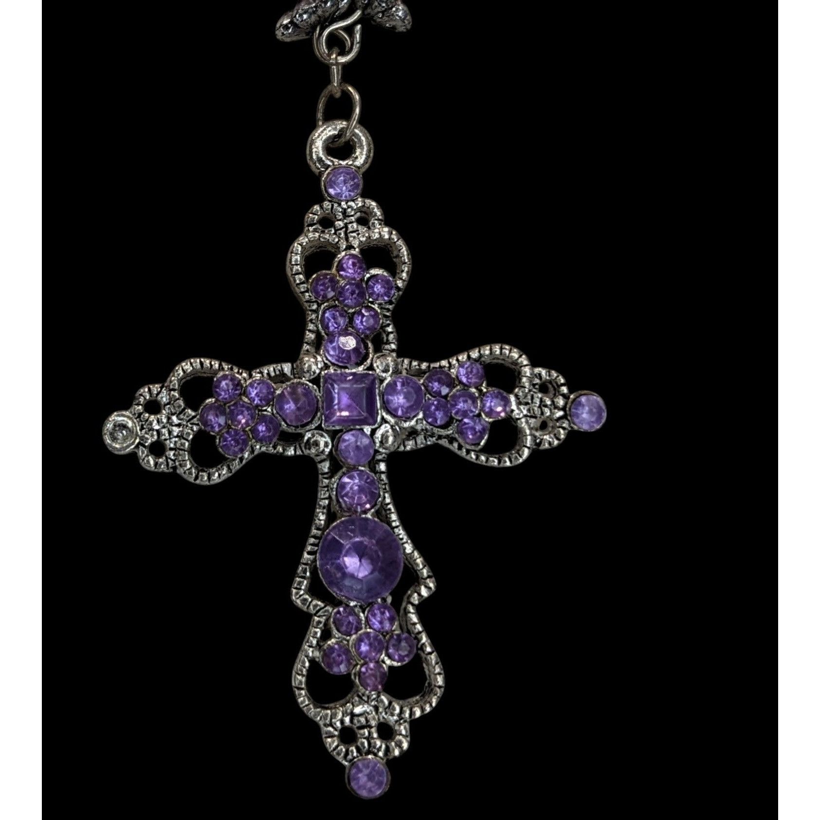 Other Pastel Goth Purple Rhinestone Cross Necklace With Beaded Cha Size ONE SIZE - 4 Thumbnail