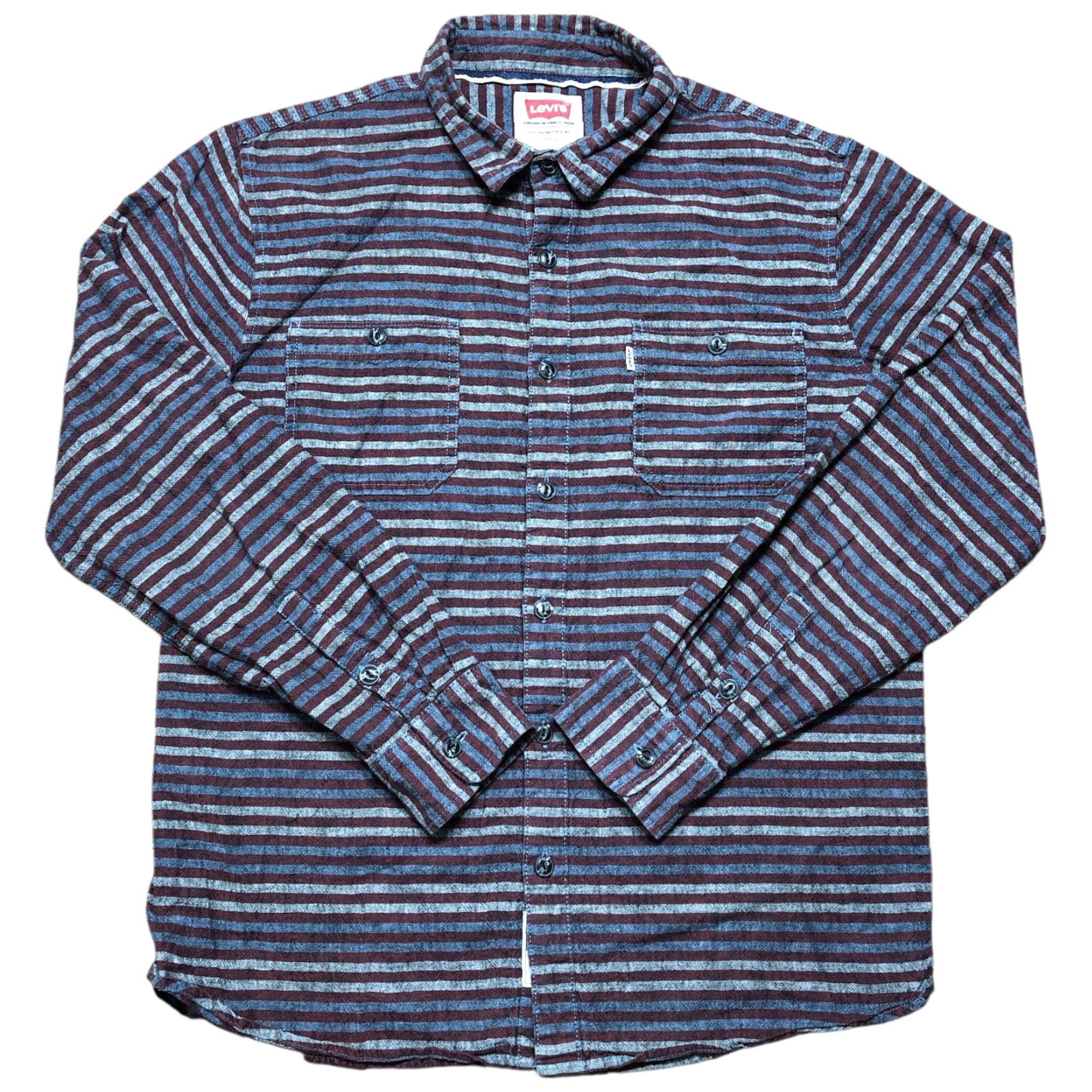 Levi's Levi's Abbey Linen Blend Striped Shirt Mens Large Red Blue Long Sleeve Button-Up Casual Size US L / EU 52-54 / 3 - 2 Thumbnail