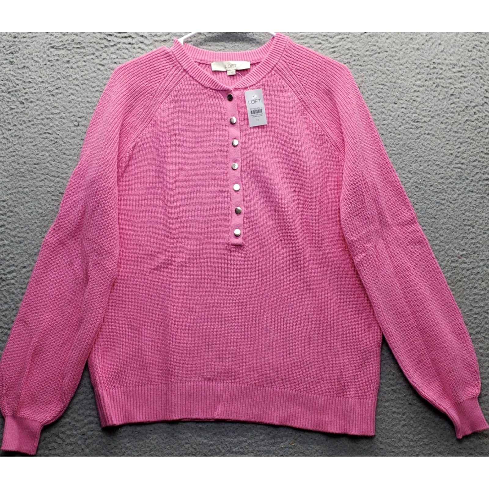 Loft LOFT Womens Pink Henley Sweater Waffle Knit Ribbed Cuff Hem 1/2 Button Size M Regular Knit Pullover Shirt/ Sweater Size M / US 6-8 / IT 42-44 - 2 Thumbnail