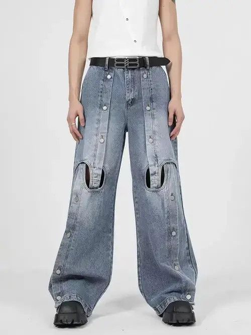 Japanese Brand × Jean Wide-leg jeans with heavy-duty hollow metal buttons Size US 32 / EU 48 - 1 Thumbnail