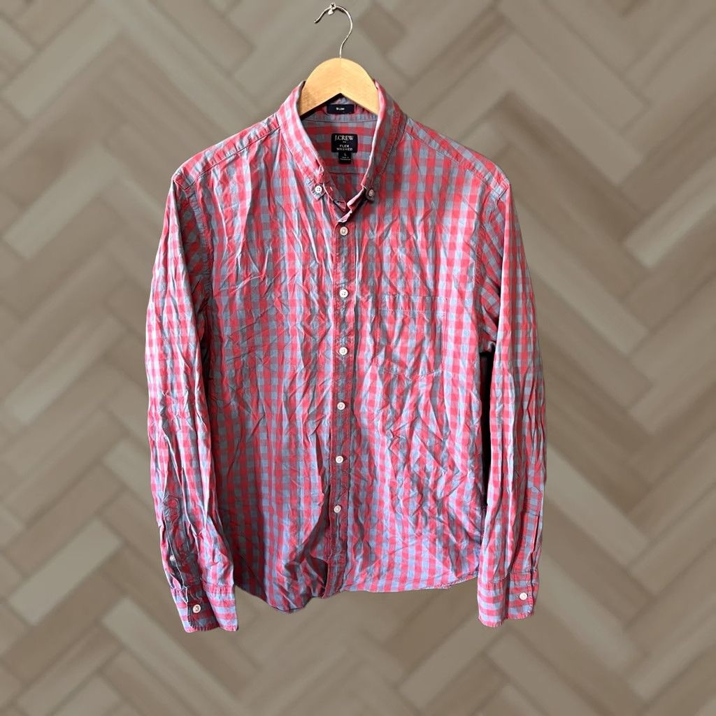 J.Crew J.CREW Mens Red Checkered Long Sleeve Button-Up Dress Shirt Slim Fit L Size Size 42R - 1 Thumbnail