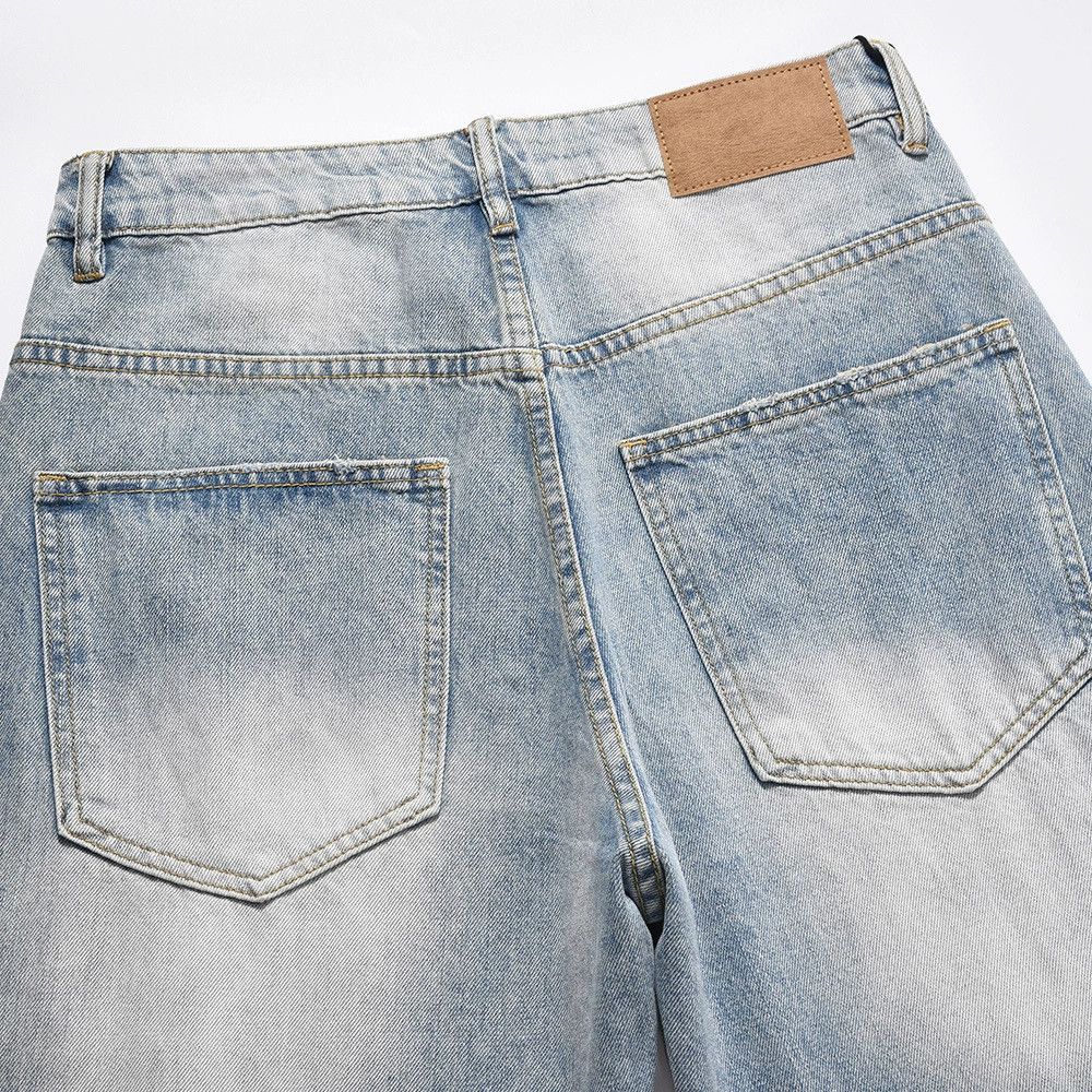Vintage Men's loose all-match straight washed ripped jeans Size US 32 / EU 48 - 5 Thumbnail