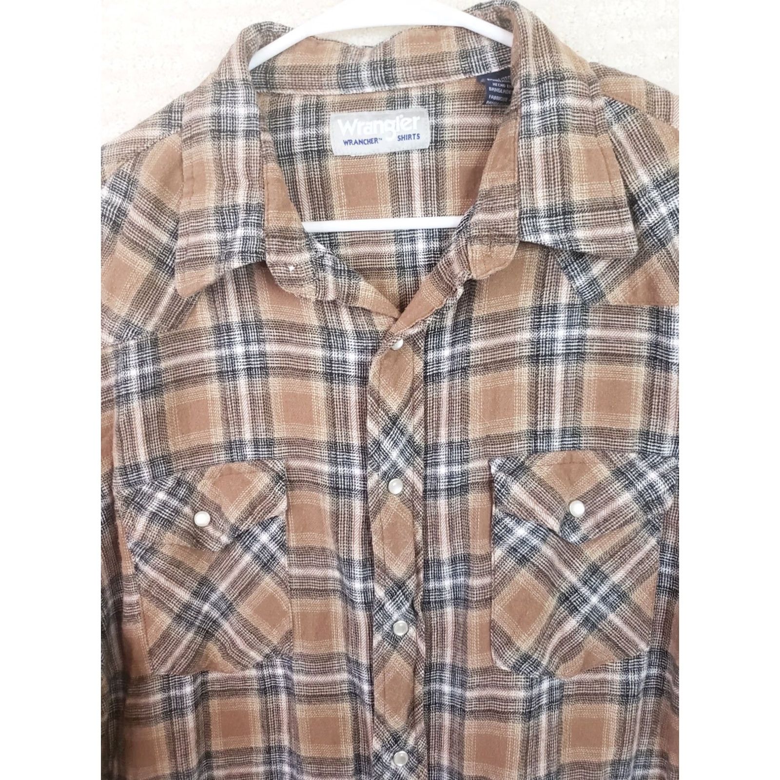 Wrangler Wrangler Wrancher Plaid Flannel Shirt 2XT Brown Blue Long Sleeve Button-Up Men's Casual Workwear 2XT Big & Tall Pockets Cotton Size US XXL / EU 58 / 5 - 3 Thumbnail