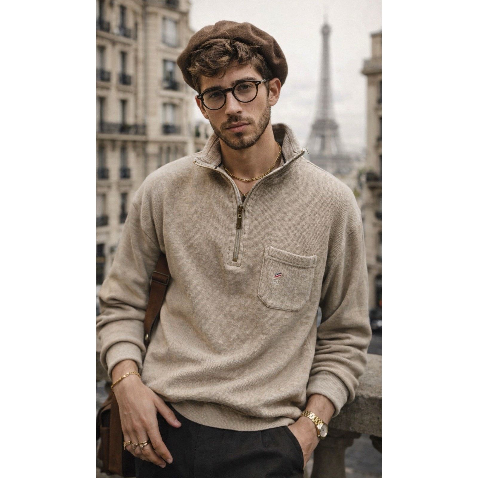Daniel Hechter Daniel Hechter Paris Men’s Size M Beige Micro Knit Preppy Size US M / EU 48-50 / 2 - 1 Thumbnail