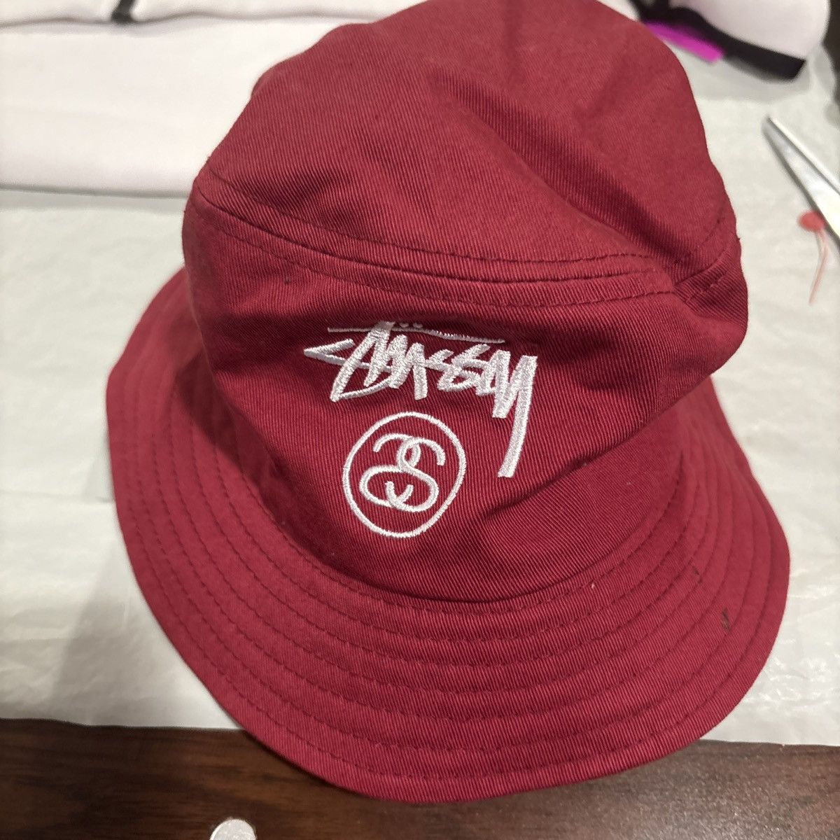 Stussy Vintage Y2K Stussy Capz Bucket Hat Burgundy Unisex S/M Size 40 - 5 Thumbnail
