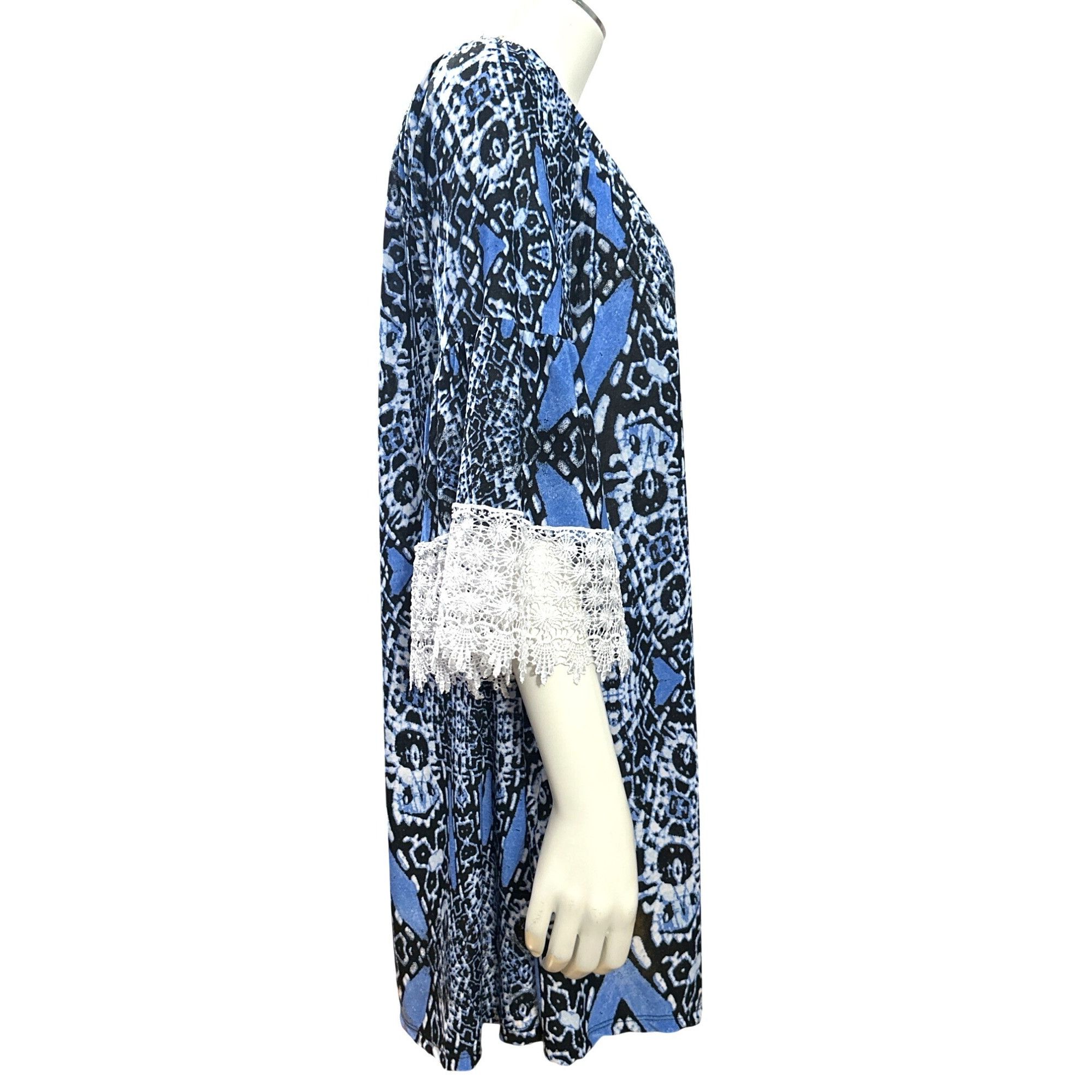 Other CCC Blue Black Print Off Shoulder Tunic Dress Lace Bell Slee Size XL / US 12-14 / IT 48-50 - 6 Thumbnail