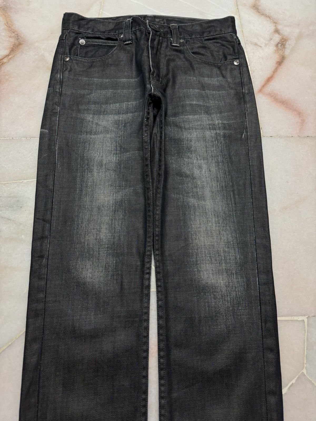 Japanese Brand VINTAGE BACK NUMBER WAXED BLACK JEANS MUDWASHED Size US 27 - 3 Thumbnail