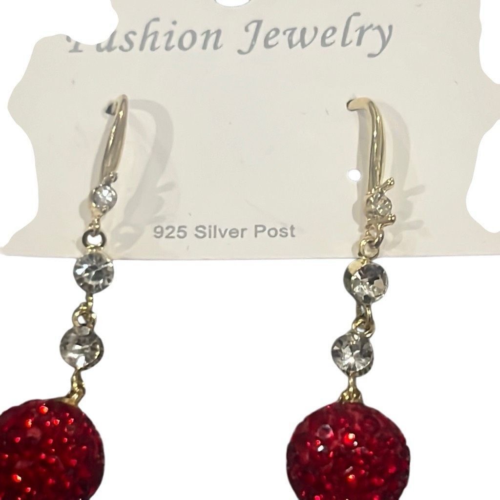 Other Sterling Silver Red Crystal Cubic Zirconium Drop Dangle Earr Size ONE SIZE - 3 Thumbnail