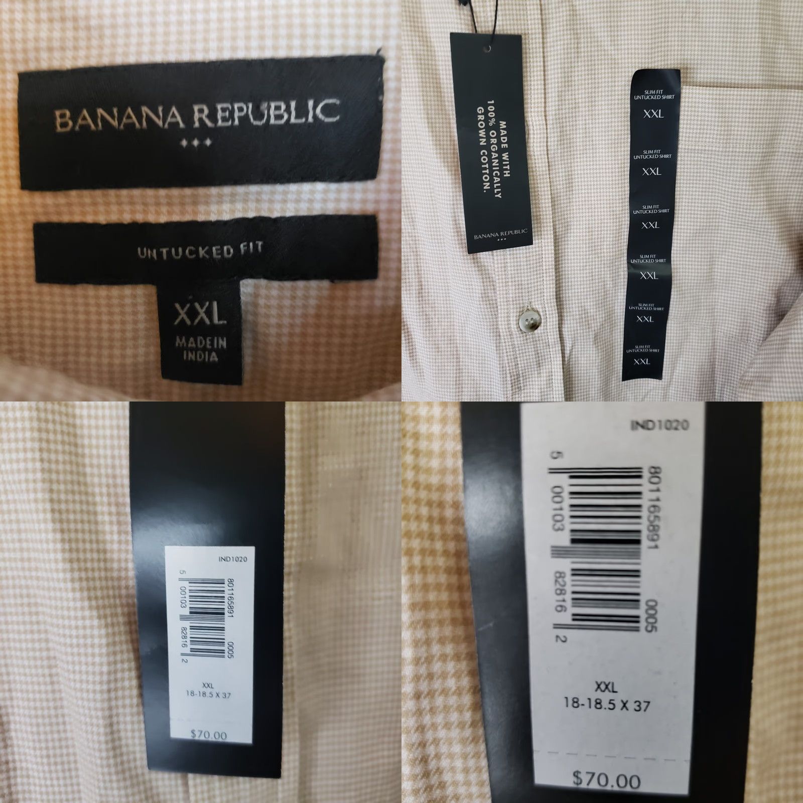 Banana Republic Banana Republic Shirt Men's XXL Beige Check Slim Fit Long Sleeve Button-Up Size US XXL / EU 58 / 5 - 8 Thumbnail