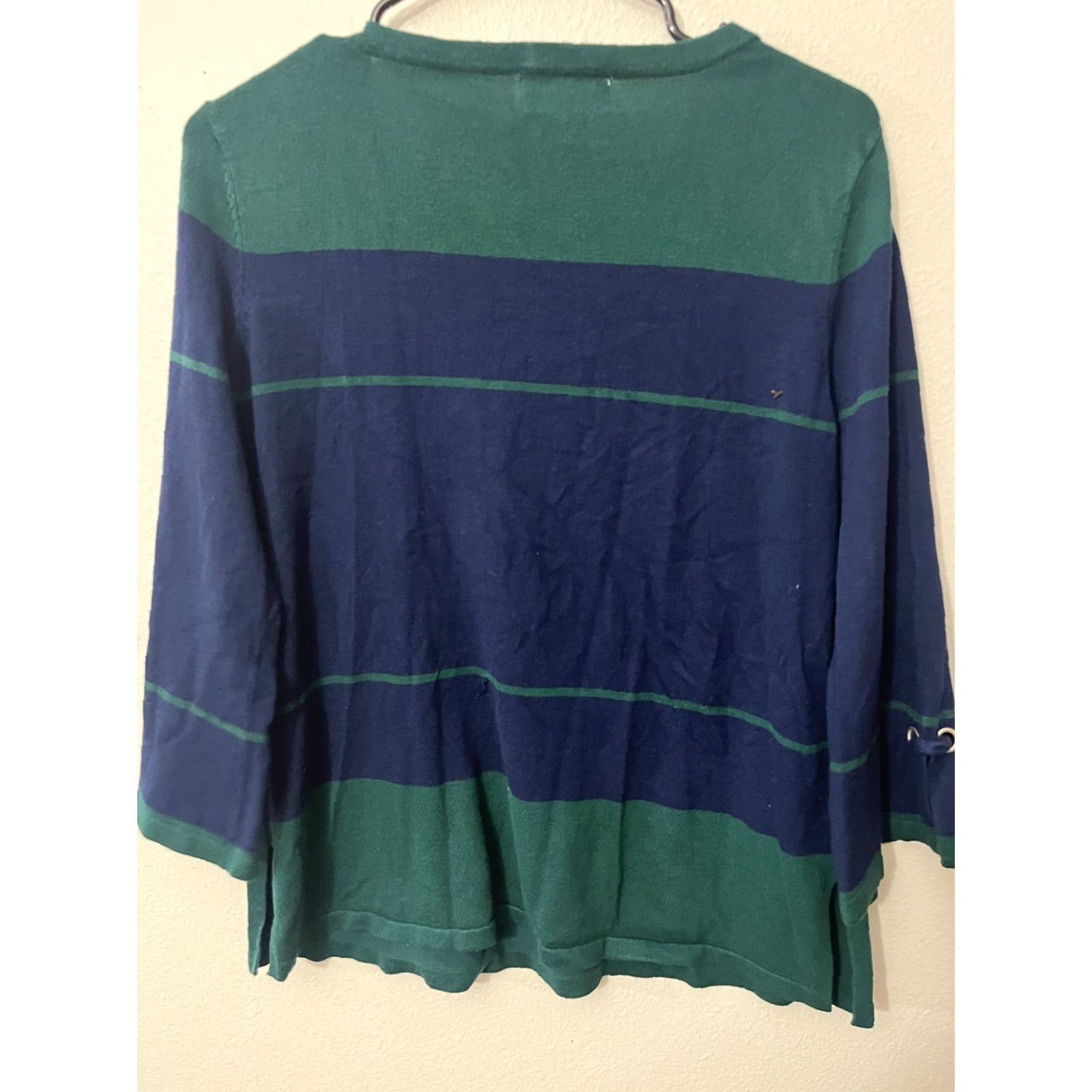 Liz Claiborne Liz Claiborne Sweater Womens Medium Stretch Striped Navy Blue Pullover Boat Neck Casual Outdoor Size M / US 6-8 / IT 42-44 - 2 Thumbnail