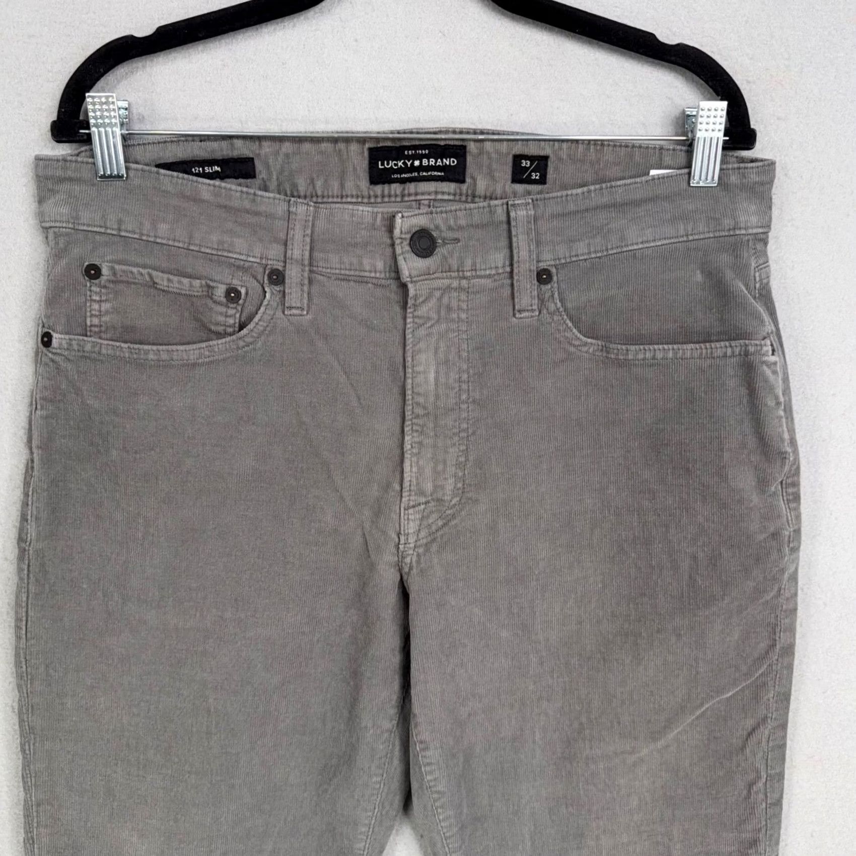 Lucky Brand Lucky Brand 121 Slim Men Grey Corduroy Pants 33x32 Chino Casual Modern Aesthetic Mens Size US 33 - 2 Thumbnail