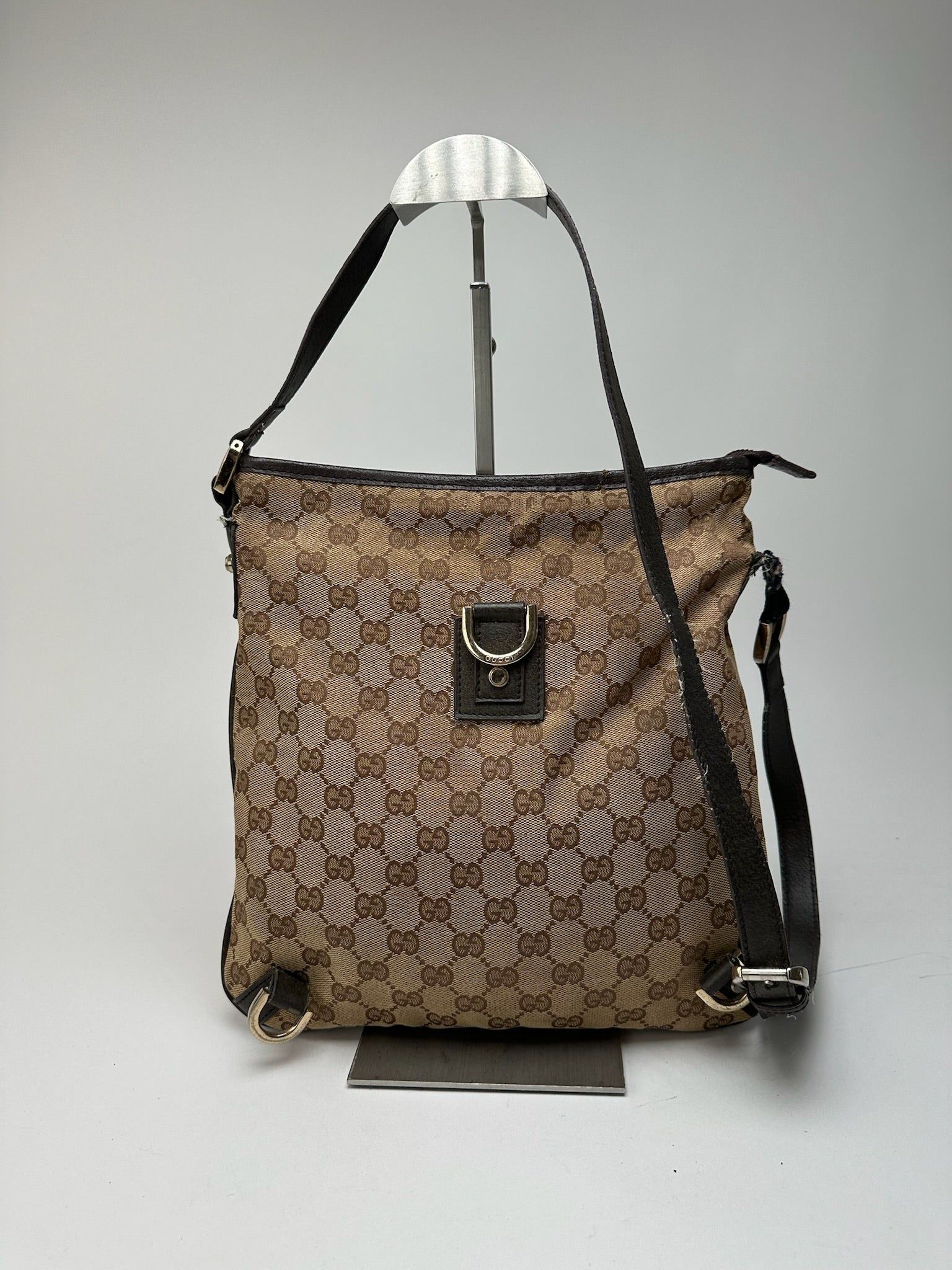 Gucci Vintage Canvas Monogram Crossbody Bag beige brown Size ONE SIZE - 1 Thumbnail