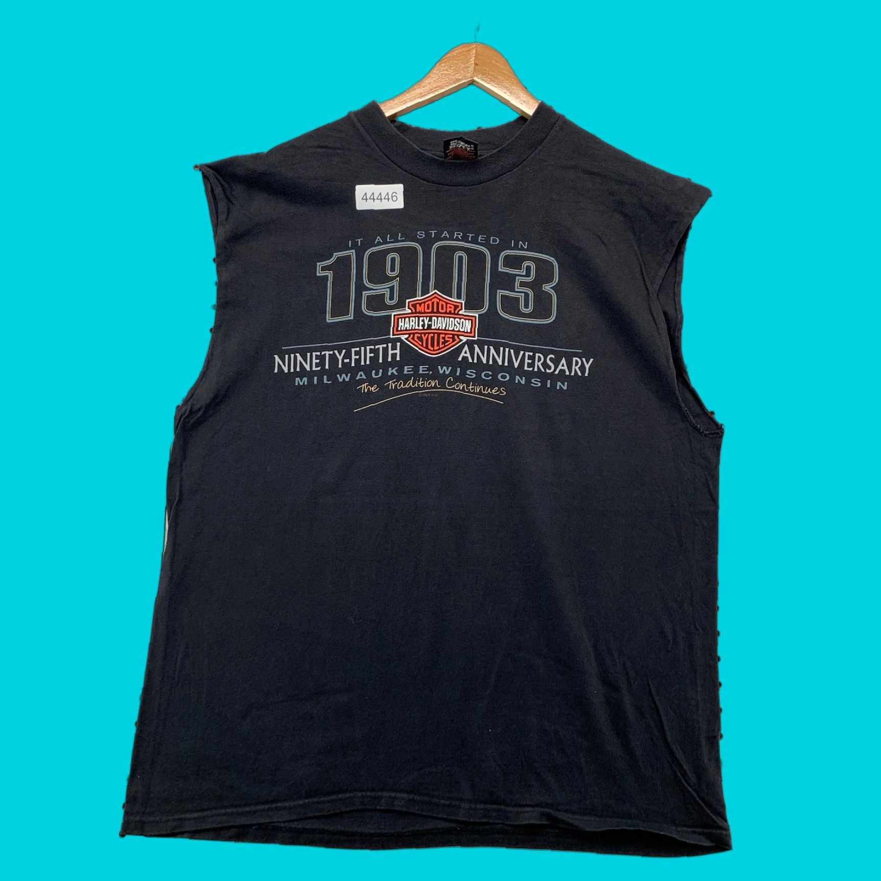 Harley Davidson VINTAGE Harley-Davidson 95th Anniversary Shirt Mens XL Black UKE Wisconsin USA Crew Neck Short Sleeve T-Shirt Motorcycle 1990s Mens Size US XL / EU 56 / 4 - 1 Thumbnail