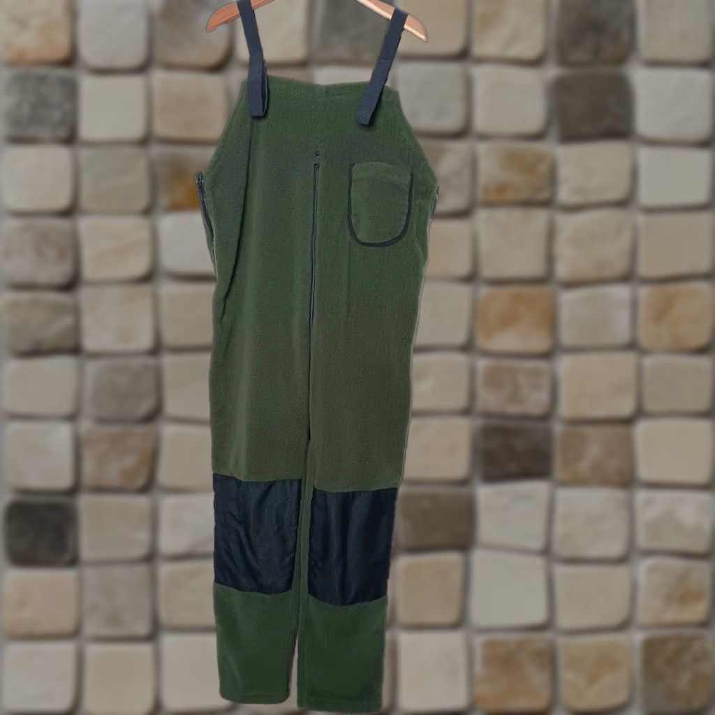 Vintage Adventure Tech Inc Bib Overalls Men L Green Fleece Knit Knee/Rear Reinforced Adjustable Straps Zip Side Zippers Snow Pants 29" Inseam Winter Outdoors Size US 33 - 1 Thumbnail