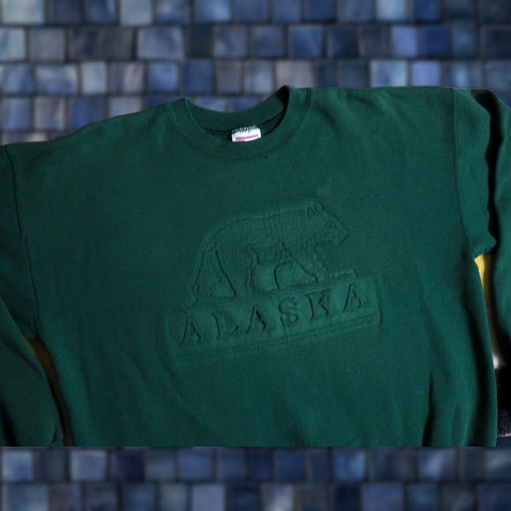 Hanes VINTAGE Hanes Sweatshirt Pullover Alaska Bear Forest Green 90s Mens XL Crew Neck Size US XL / EU 56 / 4 - 1 Thumbnail