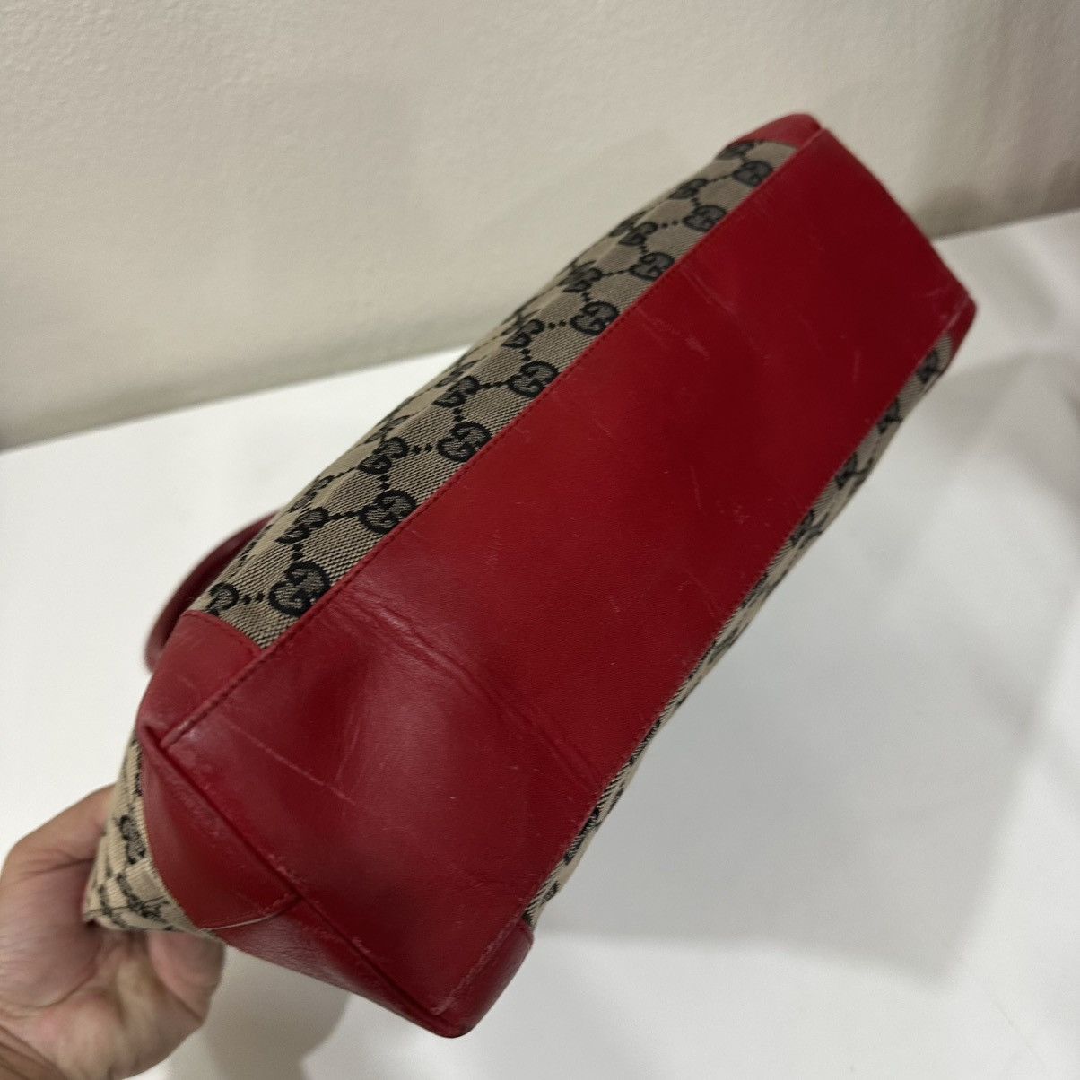 Gucci ‼️YES‼️ GUCCI GG MONOGRAM CANVAS RED LEATHER TOTE HANDBAG Size ONE SIZE - 5 Thumbnail