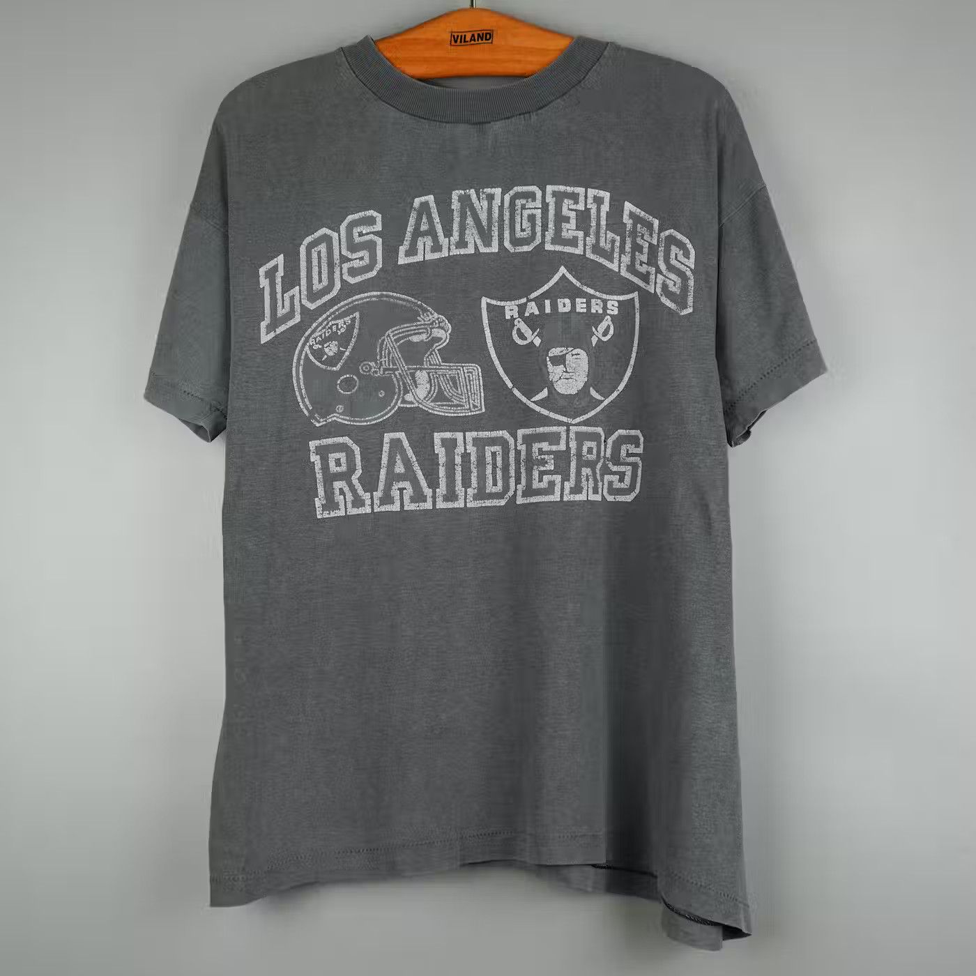 image of Oakland Raiders x Vintage 1980-90 Los Angeles Raiders T-Shirt Single Stitch Faded in Grey (Size Lar
