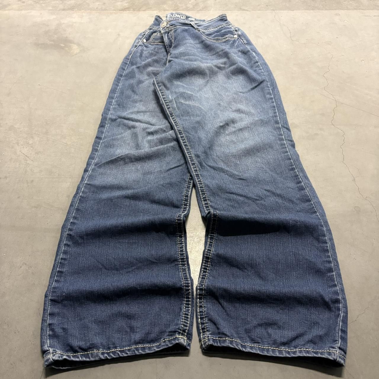 Vintage Crazy Vintage Y2K/2000s Baggy WallFlower Low rise Wideleg Dark Blue Wash Denim Jeans! Size US 32 / EU 48 - 1 Thumbnail