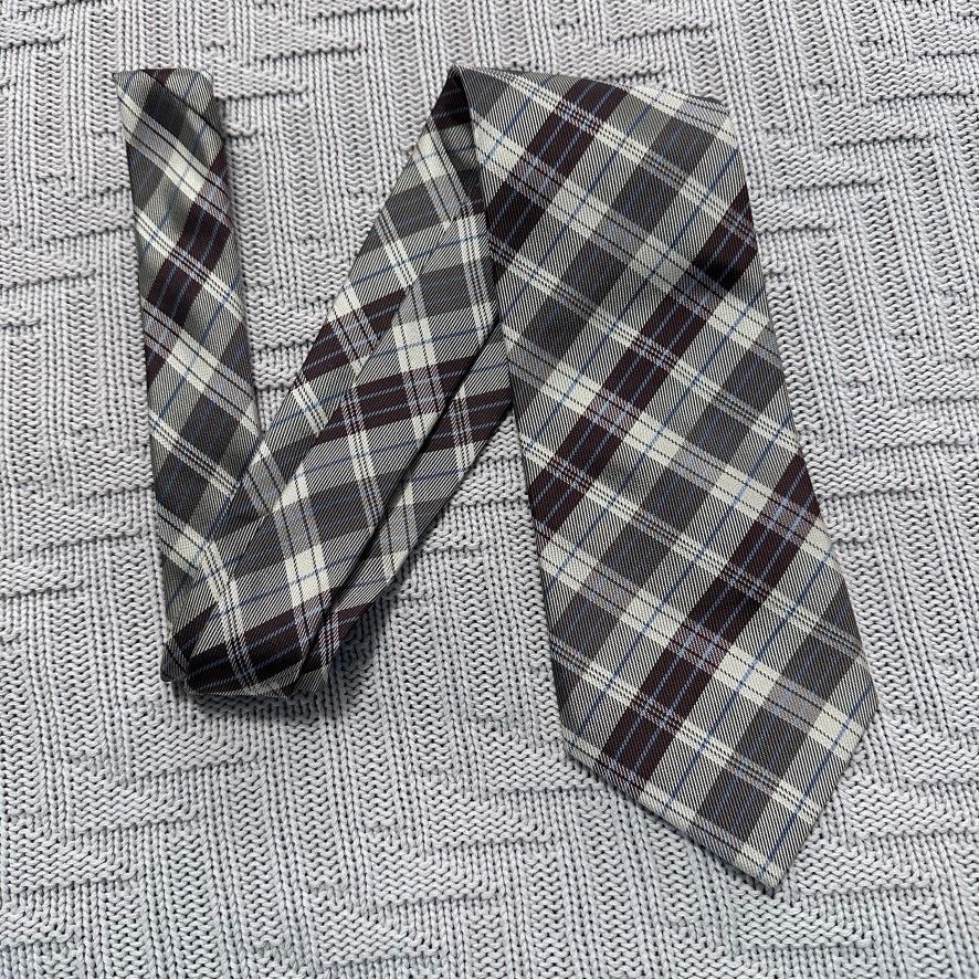 Vintage Vintage Bruno Piattelli brown gray tartan plaid silk tie Size ONE SIZE - 1 Thumbnail